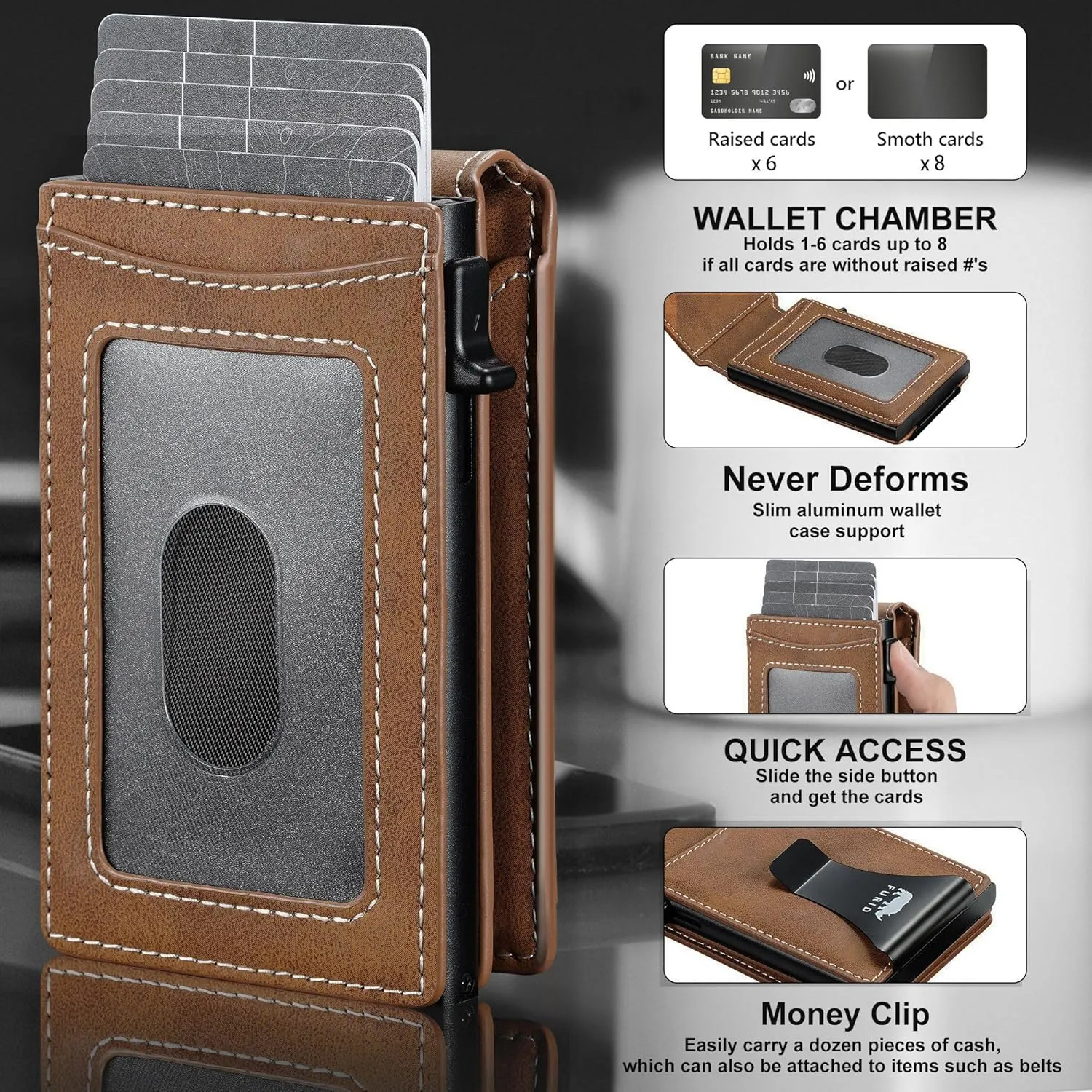furid Card Wallet For Men Slim: Smart Wallet - Rfid Minimalist Front Pocket with ID Window Pop Up Wallet with Money Clip Gift For Him