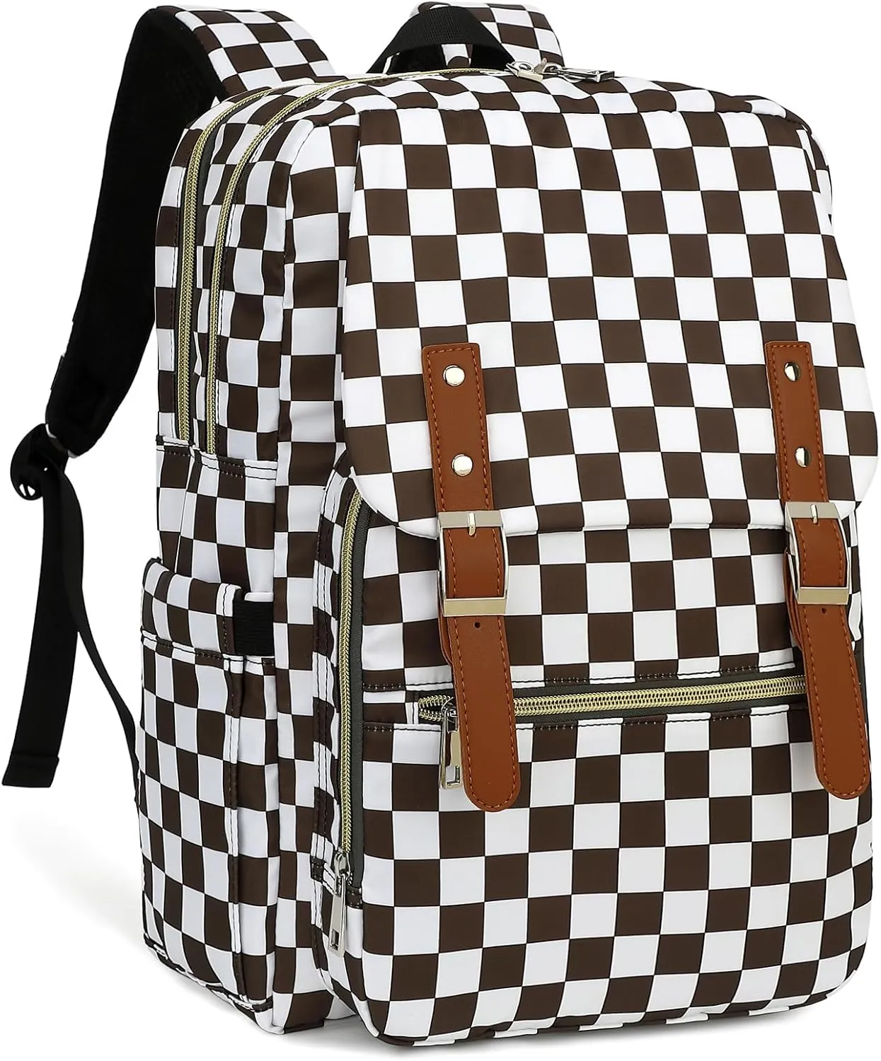 Fuyicat Checkered Laptop Backpack for Women Men Travel Business Work, Girls Boys School Backpack College Bookbag Fit 15.6 Inch Notebook (Brown)
