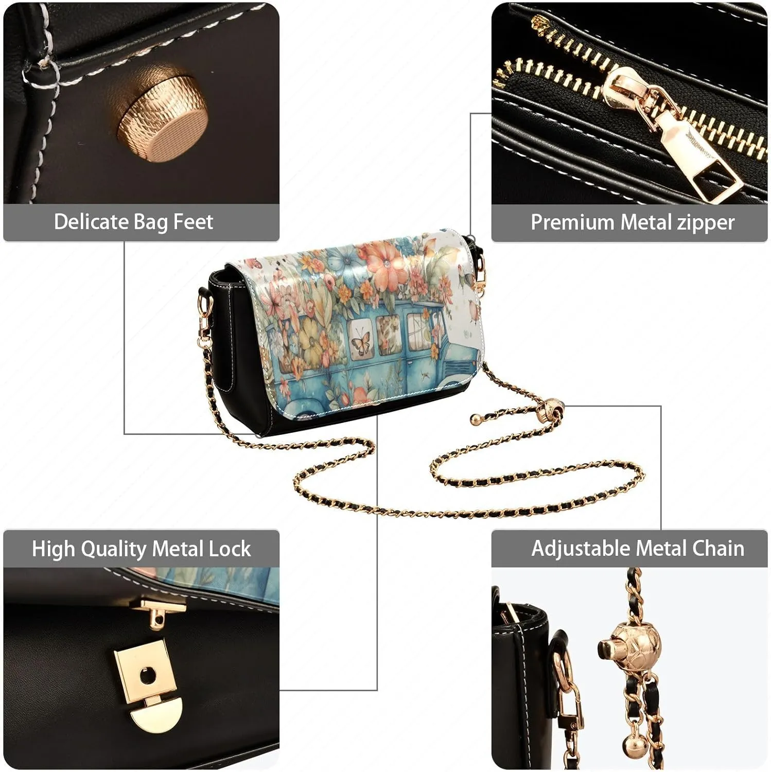GAIGEO Dragonfly in Turquoise Garland on Black Crossbody Bag with Pocket, Leather Ladies Crossbody Bags