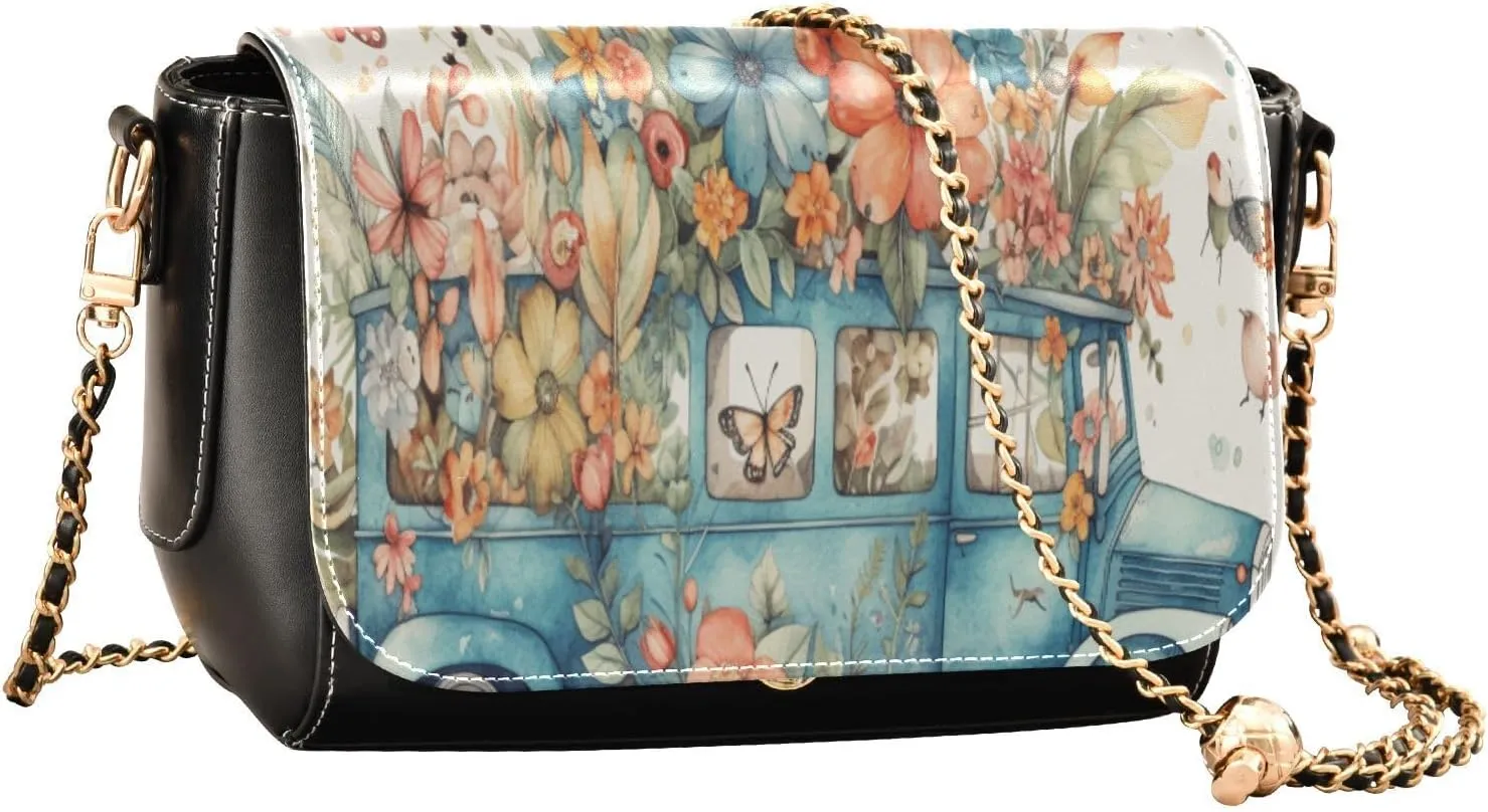 GAIGEO Dragonfly in Turquoise Garland on Black Crossbody Bag with Pocket, Leather Ladies Crossbody Bags