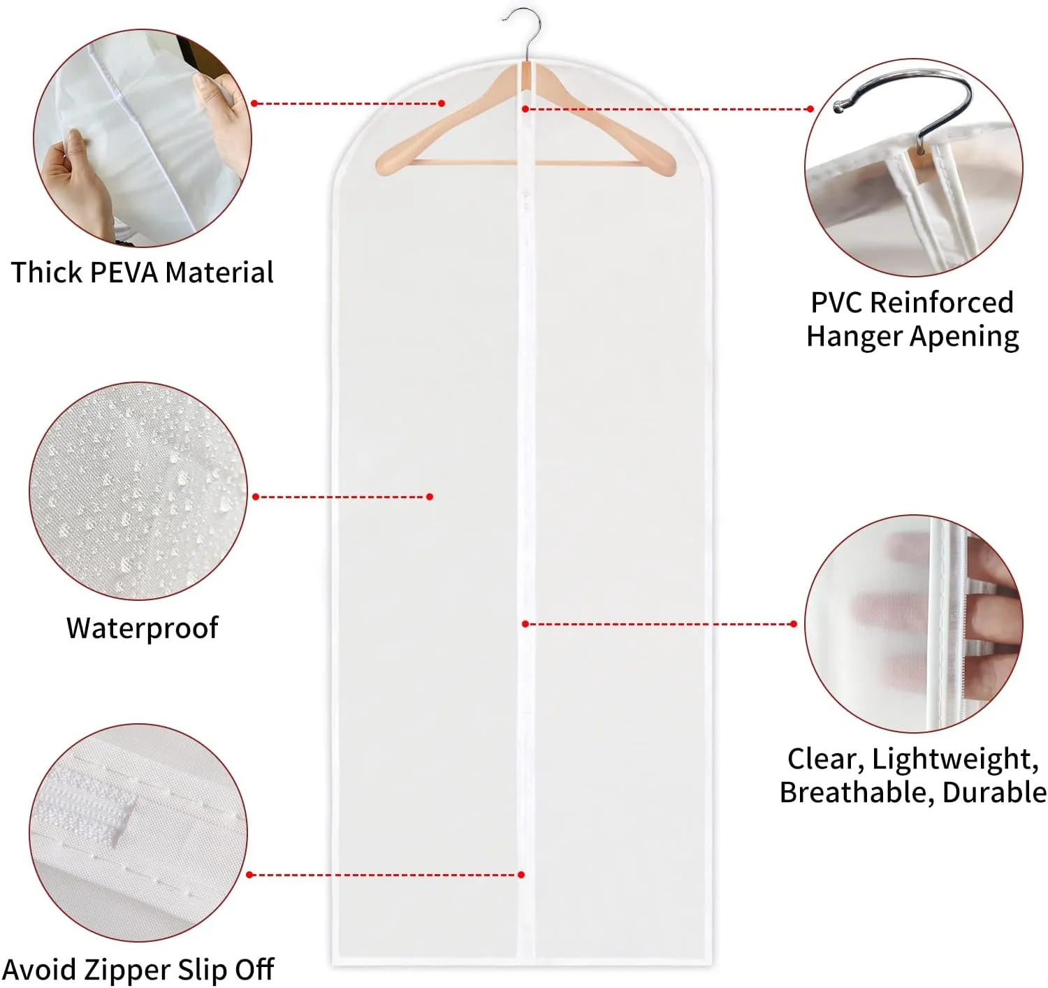 Garment Bag for Hanging clothes, Clear Full Zipper Suit Bags Breathable Dust Garment Cover for Closet and Cloth Storage Dustproof Closet Storage and Travel- 24'' x 55''/10 Pack