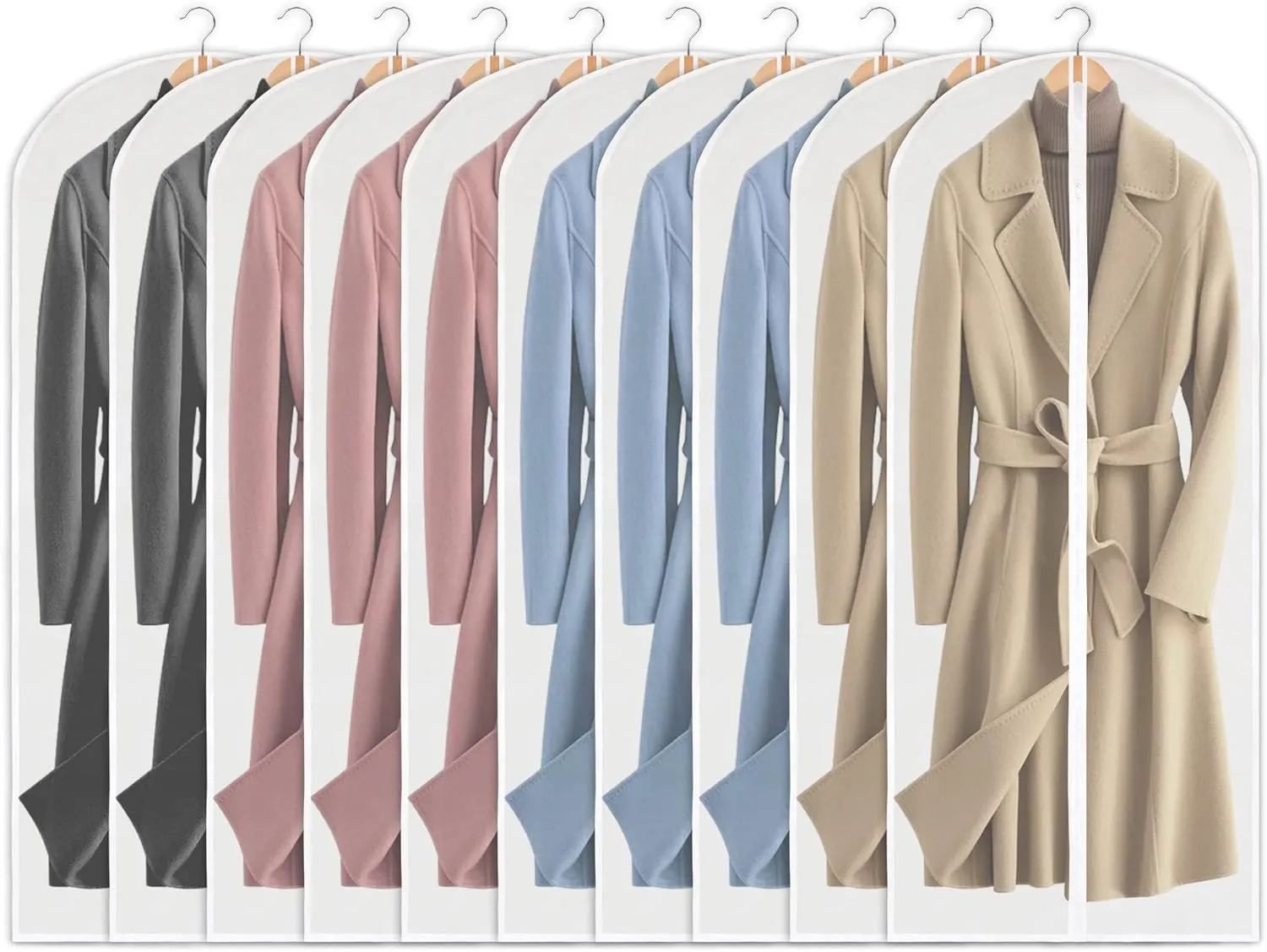 Garment Bag for Hanging clothes, Clear Full Zipper Suit Bags Breathable Dust Garment Cover for Closet and Cloth Storage Dustproof Closet Storage and Travel- 24'' x 55''/10 Pack
