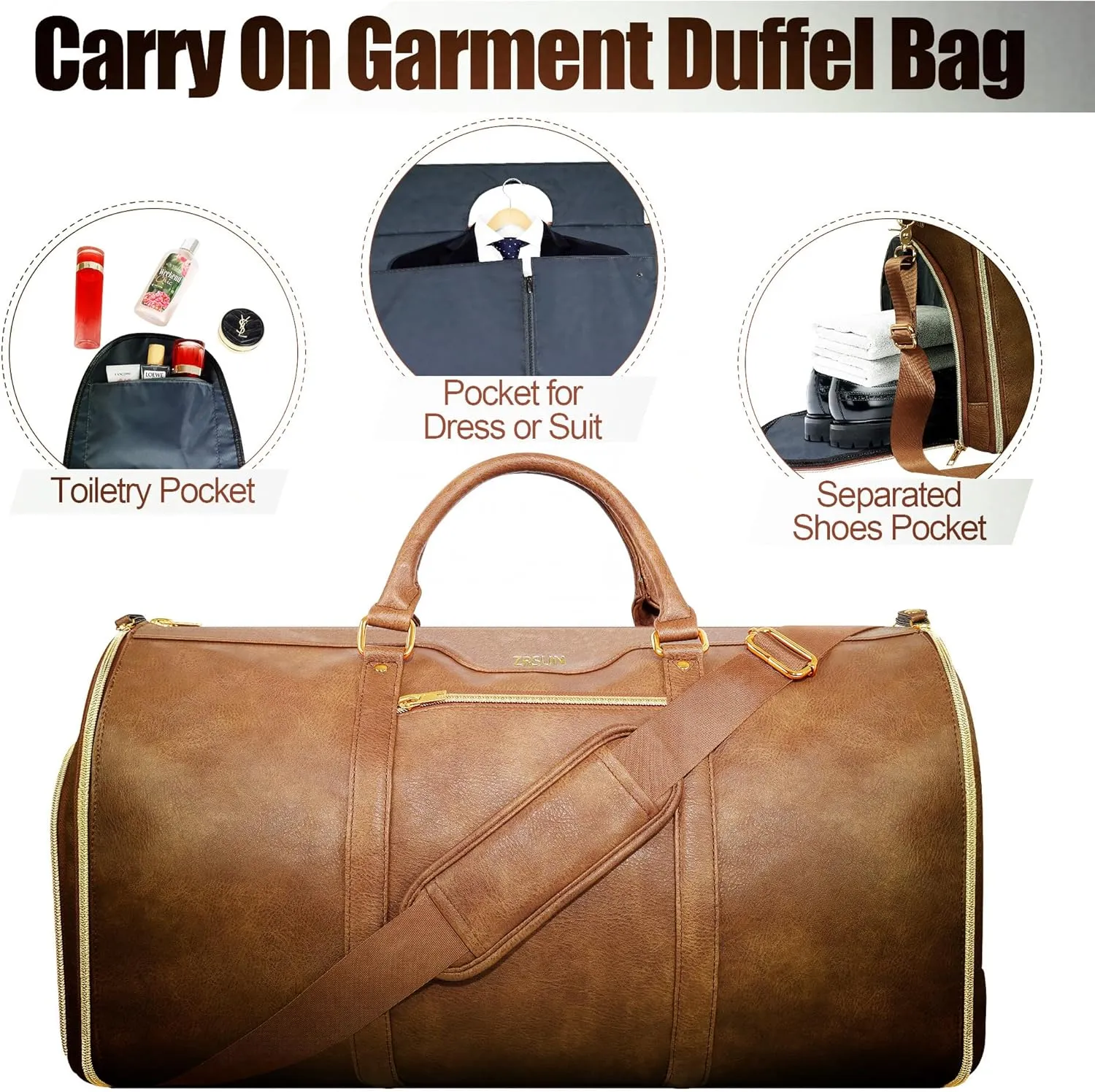Garment Bag for Travel, Carry On Garment bag, Convertible Duffel Bag with Shoe Compartment, Perfect for Business Trips and Weekend Getaways (LT Brown)