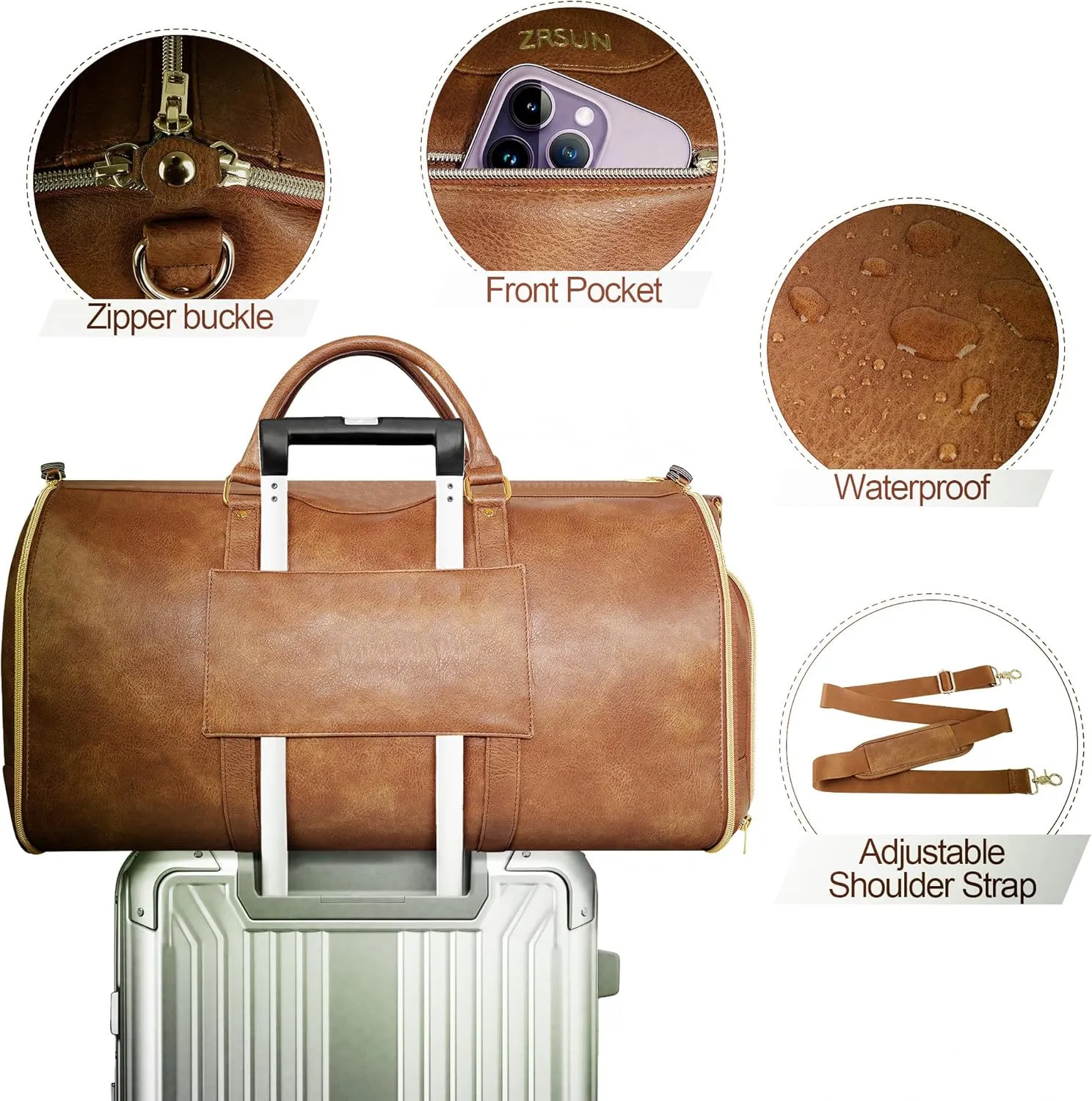 Garment Bag for Travel, Carry On Garment bag, Convertible Duffel Bag with Shoe Compartment, Perfect for Business Trips and Weekend Getaways (LT Brown)