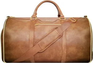 Garment Bag for Travel, Carry On Garment bag, Convertible Duffel Bag with Shoe Compartment, Perfect for Business Trips and Weekend Getaways (LT Brown)