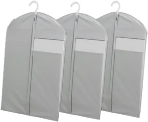 Garment Bag Zipper Breathable Suit Cover Clothes Storage Bag Anti-static Waterproof 60x90in Light Grey