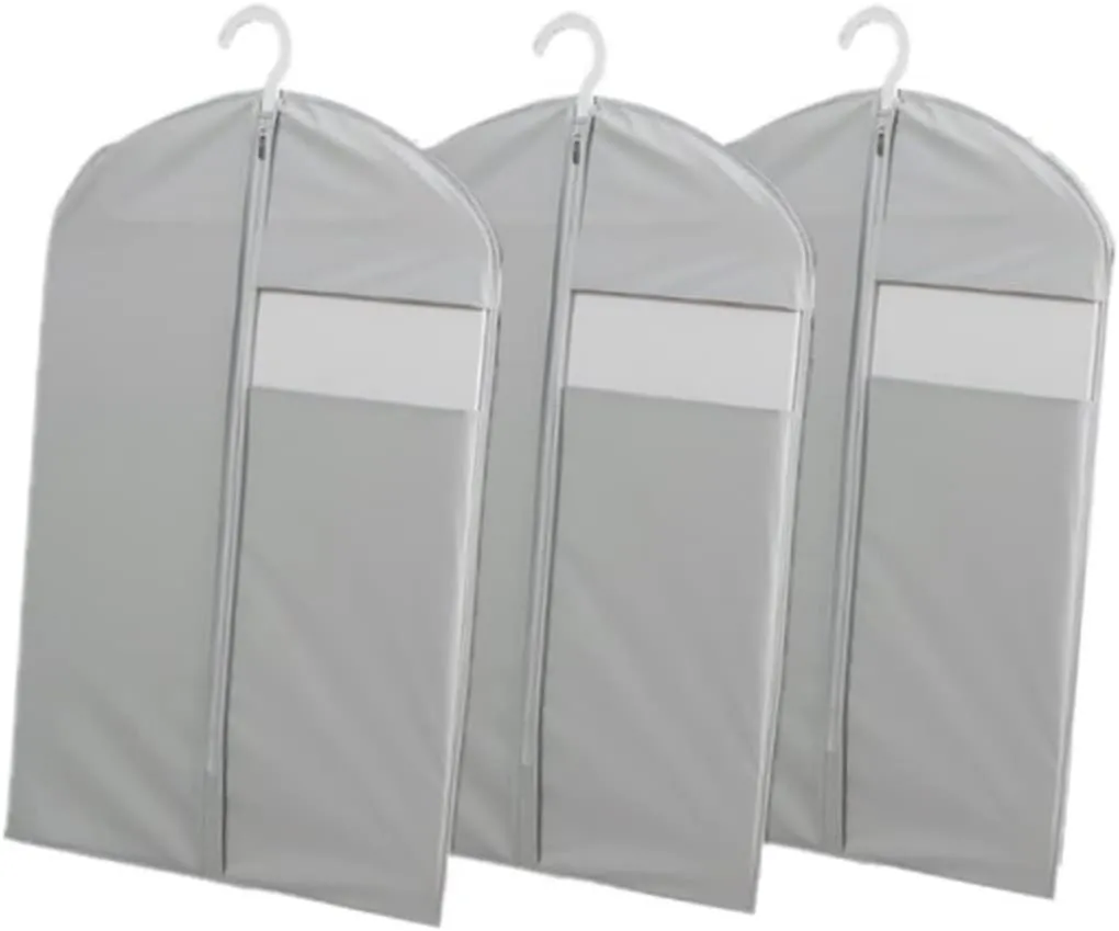 Garment Bag Zipper Breathable Suit Cover Clothes Storage Bag Anti-static Waterproof 60x90in Light Grey