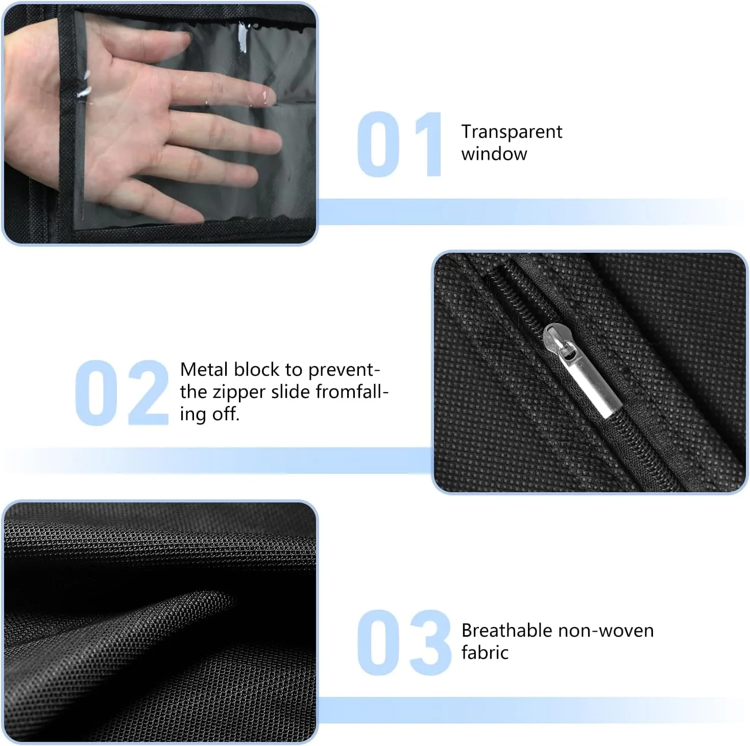 Garment Bags for Hanging Clothes, Suit Bags for Closet Storage and Travel, Suit Cover Bags with Zipper for Coats, Jackets, Shirts (Black, L 50" x 6 Pack)