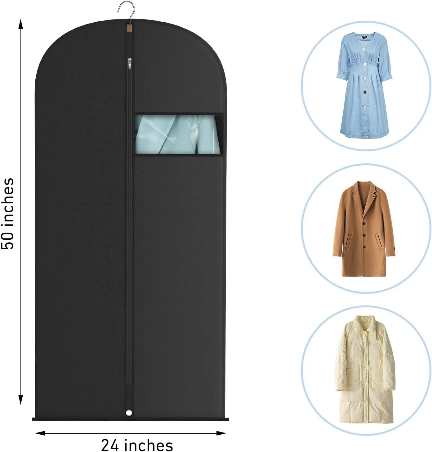 Garment Bags for Hanging Clothes, Suit Bags for Closet Storage and Travel, Suit Cover Bags with Zipper for Coats, Jackets, Shirts (Black, L 50" x 6 Pack)
