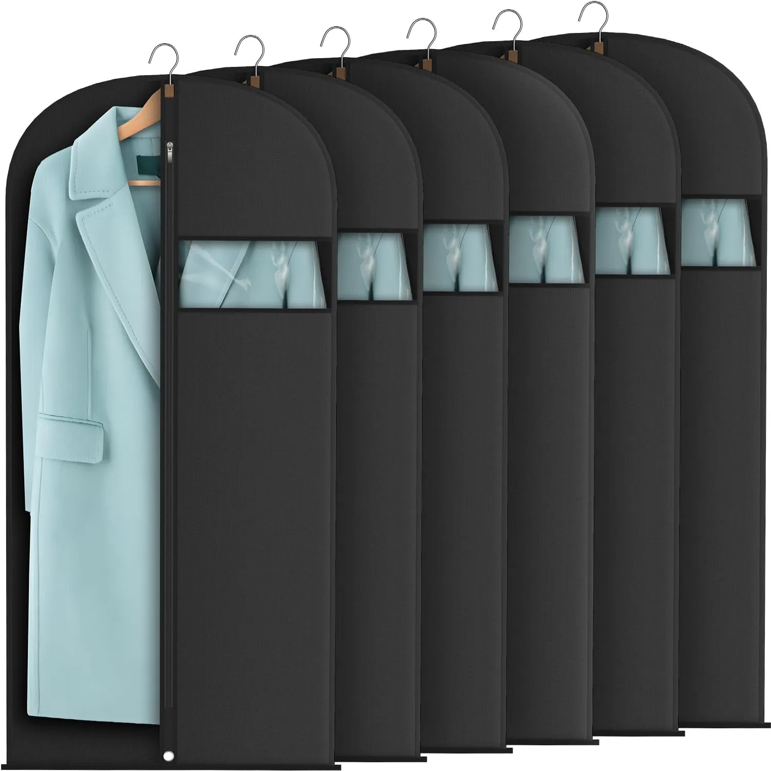 Garment Bags for Hanging Clothes, Suit Bags for Closet Storage and Travel, Suit Cover Bags with Zipper for Coats, Jackets, Shirts (Black, L 50" x 6 Pack)