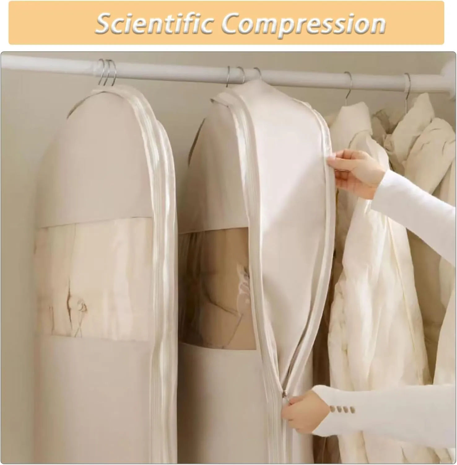 Garment Bags for Hanging Clothes Travel, Space Saving Hanging Garment Bag with Self Compression Zipper (Pink, L)