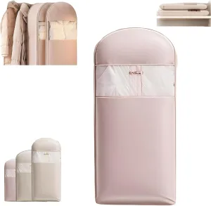 Garment Bags for Hanging Clothes Travel, Space Saving Hanging Garment Bag with Self Compression Zipper (Pink, L)