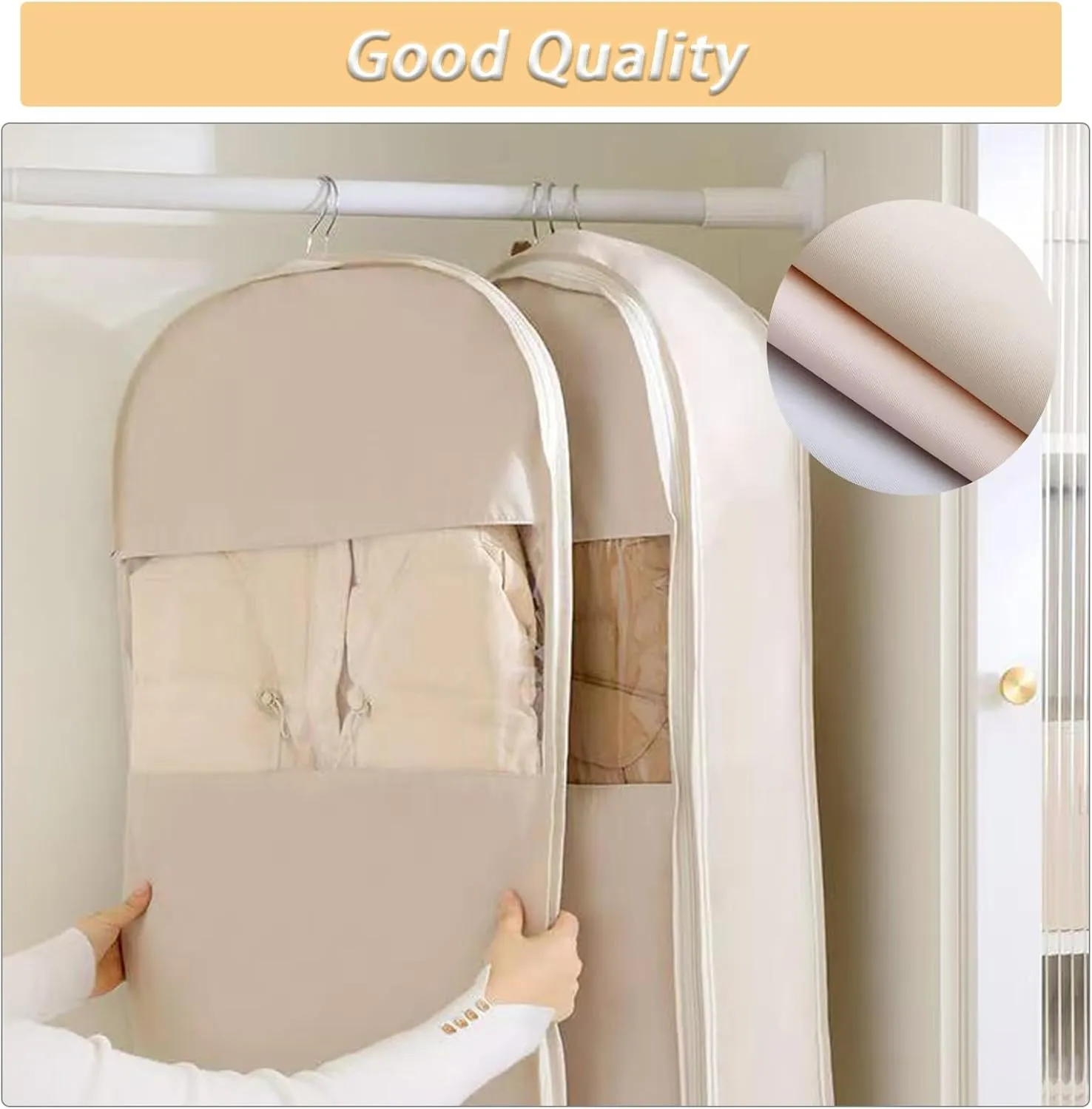 Garment Bags for Hanging Clothes Travel, Space Saving Hanging Garment Bag with Self Compression Zipper (Pink, L)