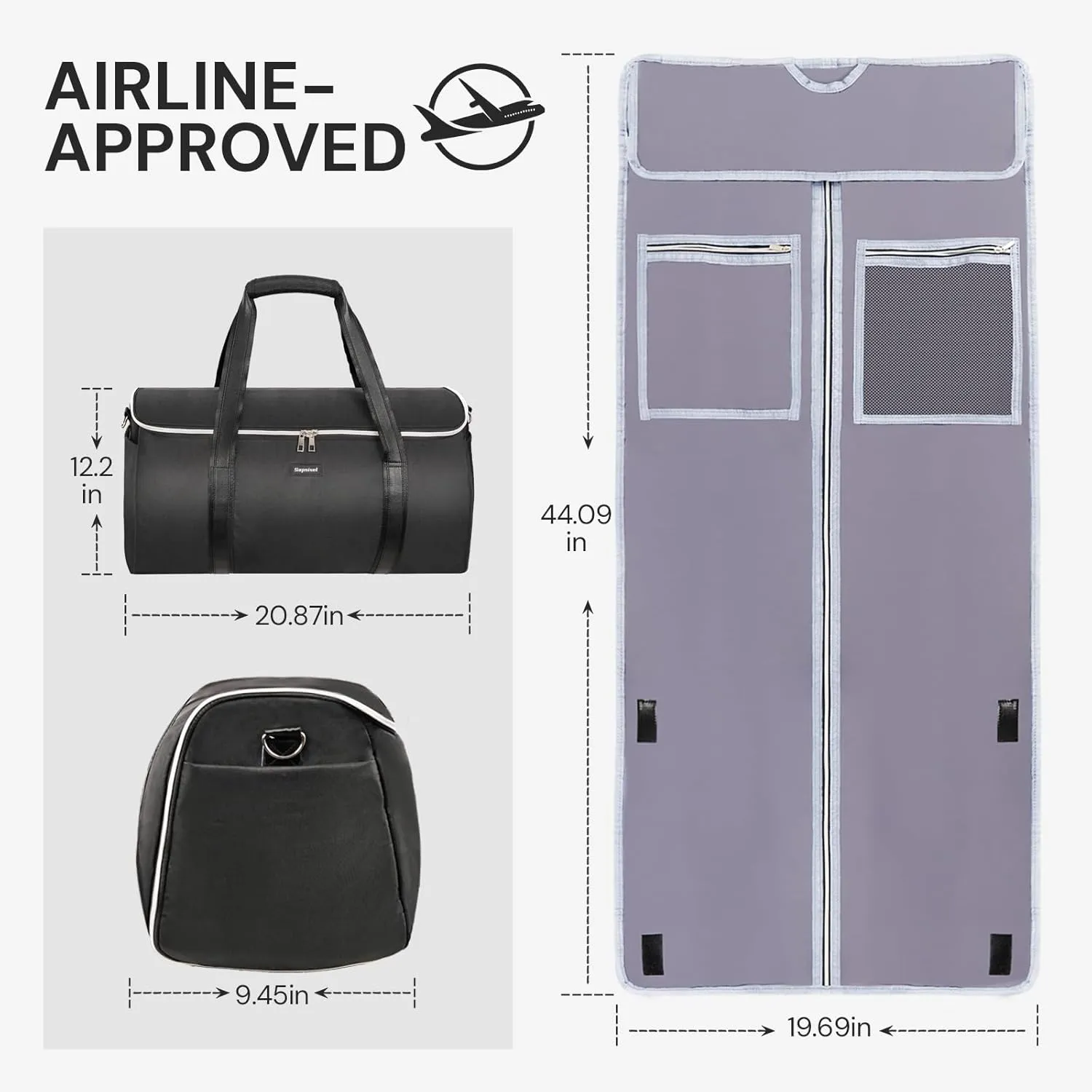 Garment Bags for Travel, Convertible Garment Duffel Bag for Men Women, Large Carry On Luggage bag Garment Bags 2 in 1 Hanging Suit Bag