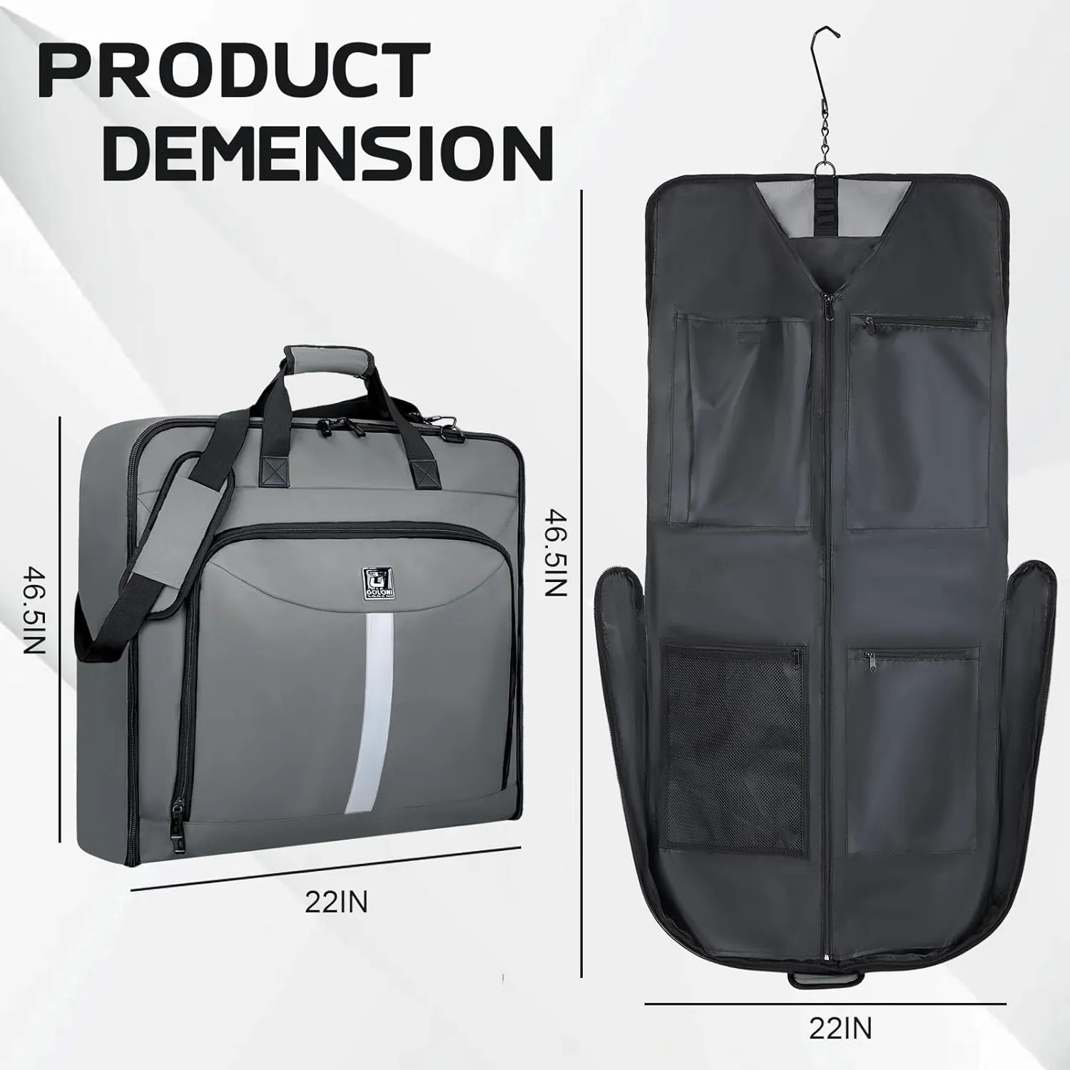 Garment Bags for travel,Hanging clothes Bag for Men Women,Suit Bags with Shoulder Strap,Wedding dress/shirt carry on luggage with fence hook,Wrinkle Free foldable duffle bag,Waterproof luux travel bag