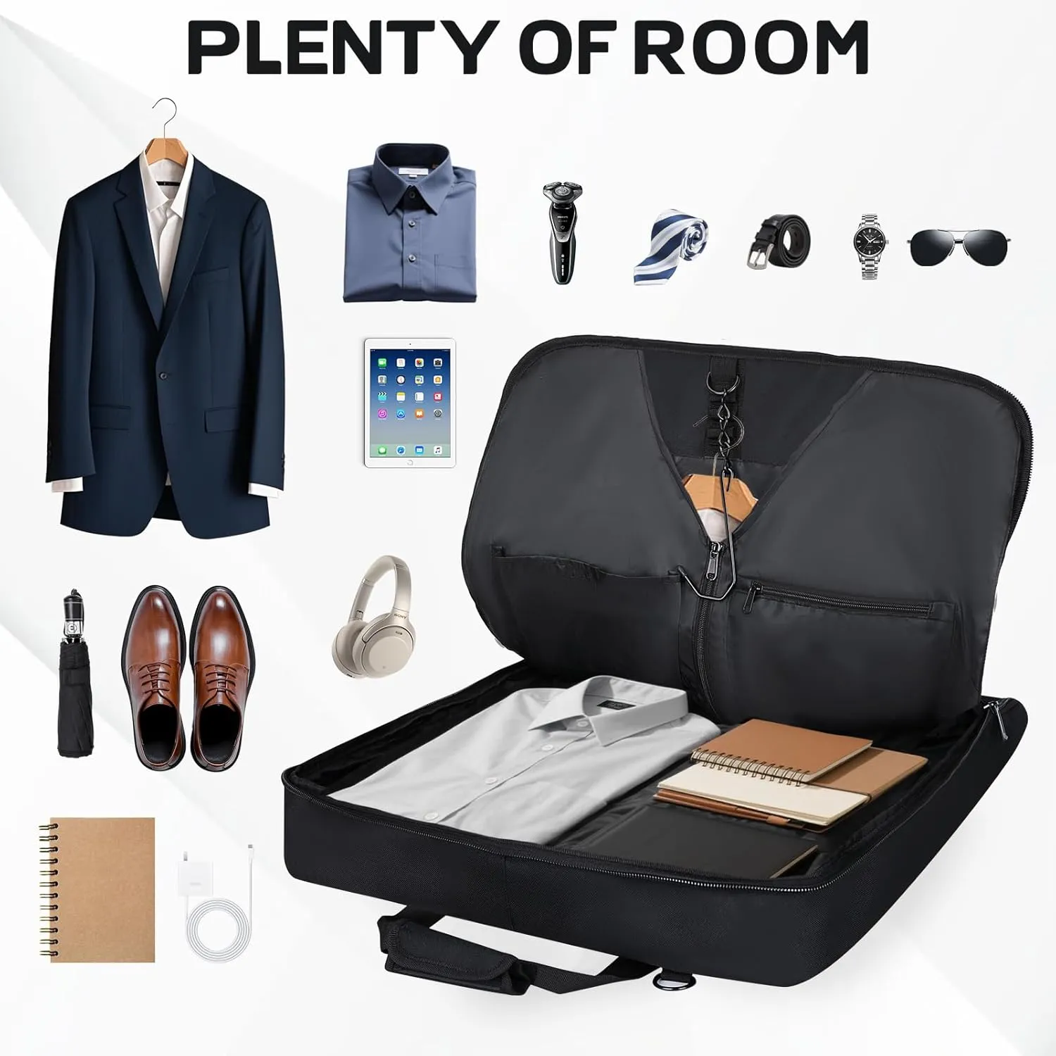 Garment Bags for travel,Hanging clothes Bag for Men Women,Suit Bags with Shoulder Strap,Wedding dress/shirt carry on luggage with fence hook,Wrinkle Free foldable duffle bag,Waterproof luux travel bag