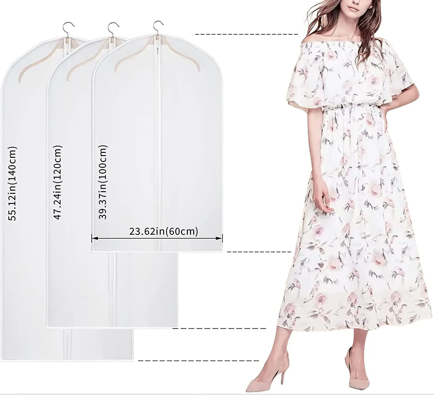 Garment Bags, Transparent Full Zipper Suit Bag Used for Closet Clothes Storage