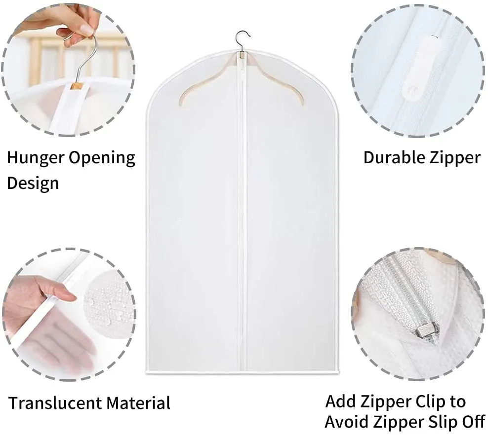 Garment Bags, Transparent Full Zipper Suit Bag Used for Closet Clothes Storage