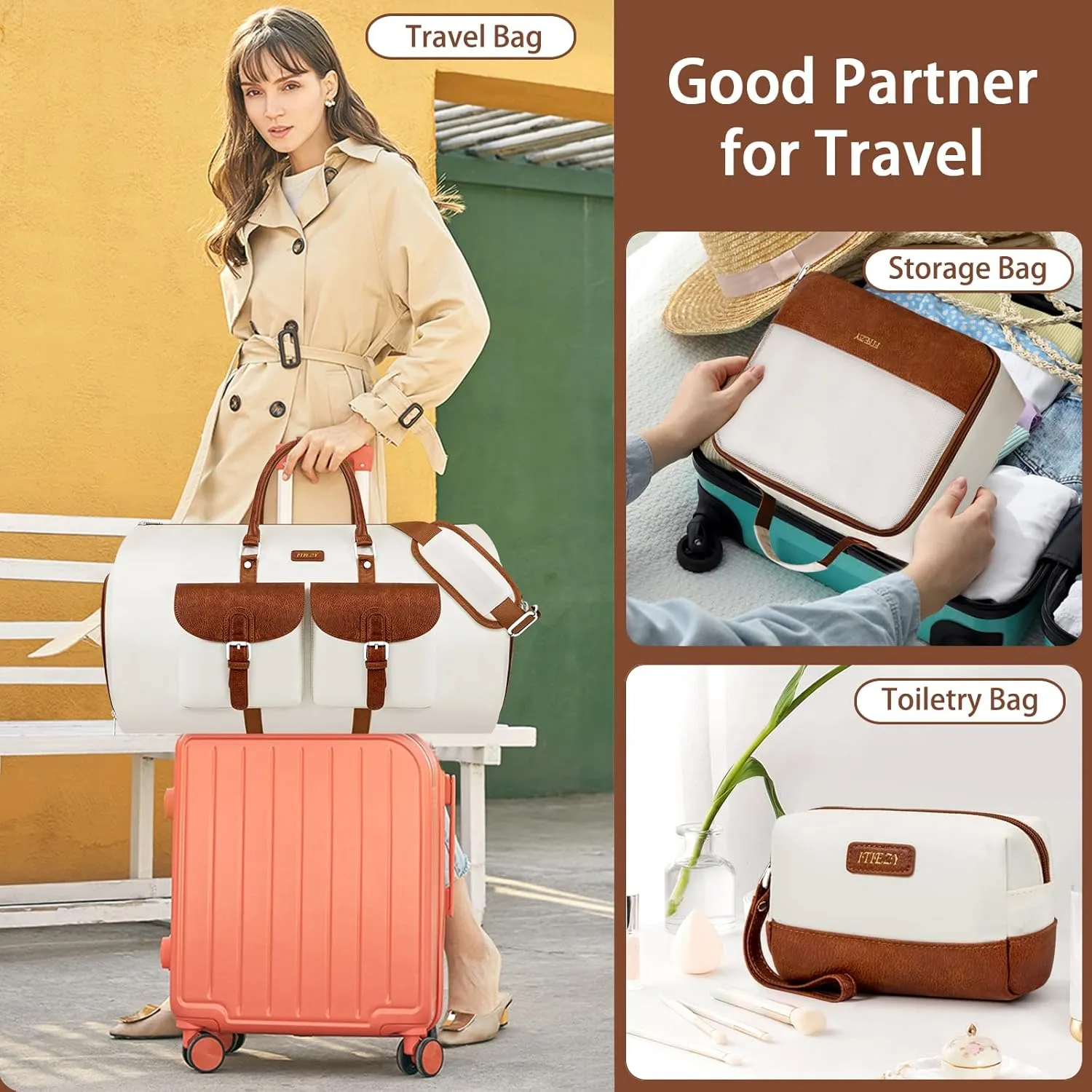 Garment Duffel Bag for Travel - Convertible Carry on Garment Duffel Travel Bag for Women Men Large Weekender Bag with Shoes Pouch 2 in 1 Hanging Suit Travel Duffel Bag 3pcs Set