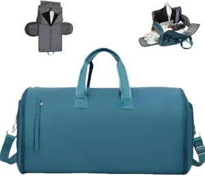 Garment Duffle Bag for Travel, Convertible Garment Bags, 57L Carry on Garment Bag, Garment Duffle Bags with Shoulder Strap & Shoes Compartment (Blue)