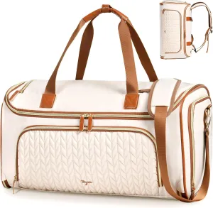 Garment Duffle Bags for Travel, 4ni1 Hanging Weekender Bag for Women, Convertible Carry on Garment Bag, Travel Garment Duffle Bag with Shoulder Strap, Apricot & Brown