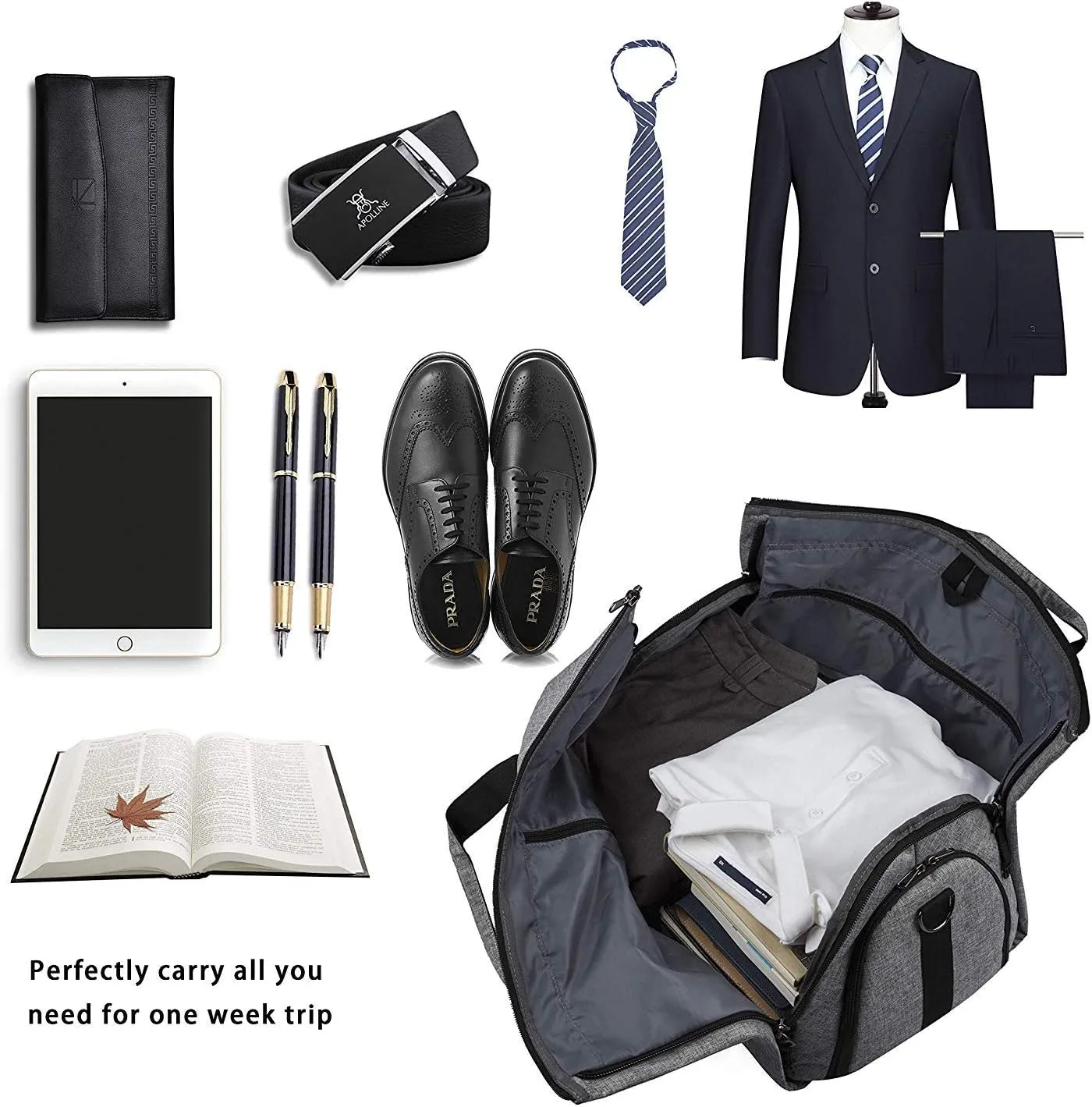 Garment Duffle Bags For Travel, Convertible Carry On Garment Bag With Shoulder Strap, Shoes Compartment Carry on Mens Garment Bag For Suits, 2 in 1 Suit Bags For Men Travel