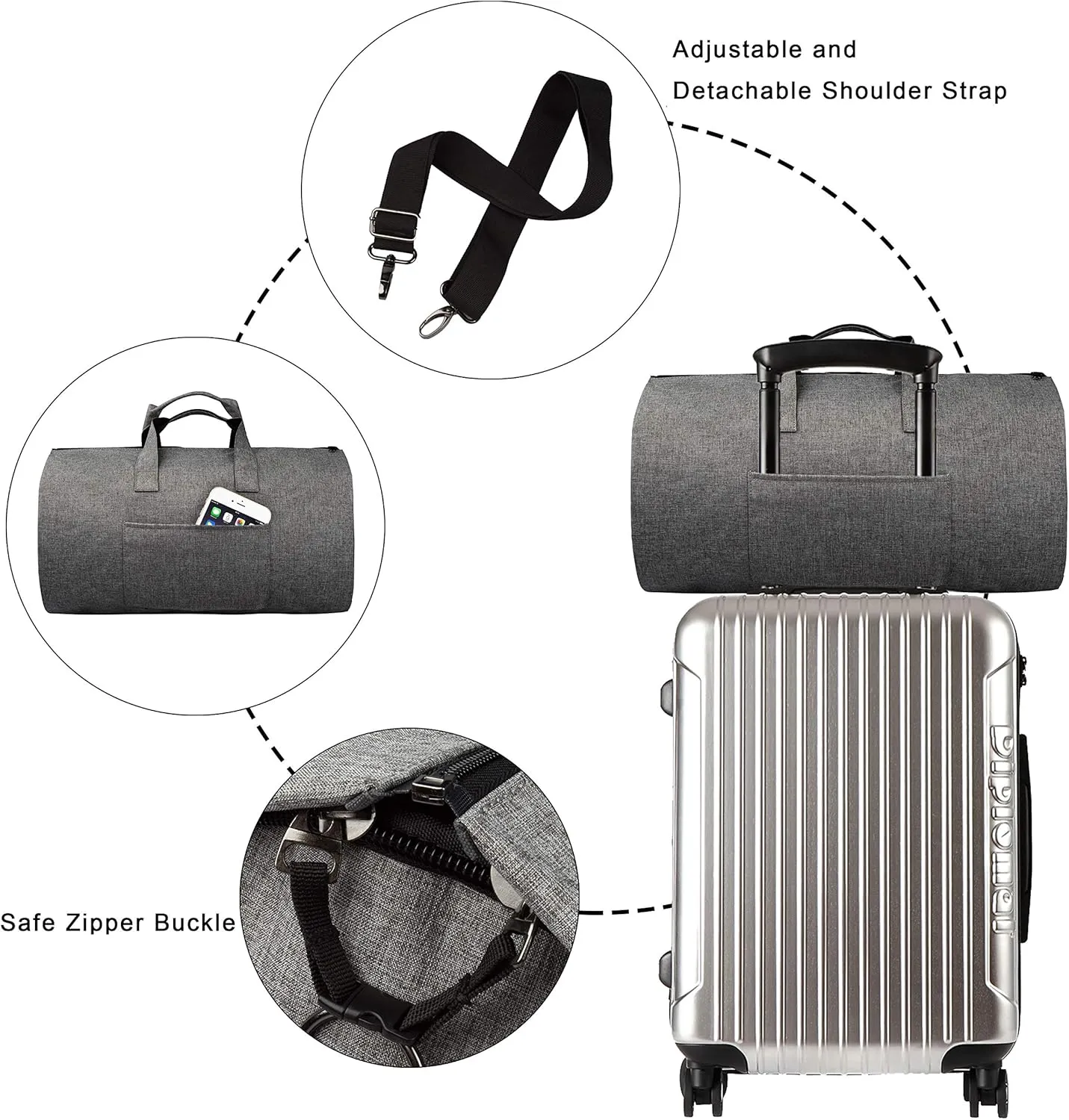 Garment Duffle Bags For Travel, Convertible Carry On Garment Bag With Shoulder Strap, Shoes Compartment Carry on Mens Garment Bag For Suits, 2 in 1 Suit Bags For Men Travel
