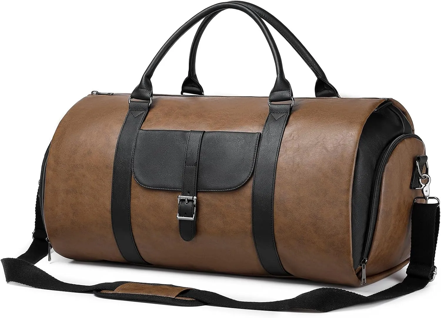 Garment Duffle Bags for Travel with Shoe Compartment 2 in 1 Convertible Carry on Garment Bag for Men Business Foldable Suit Bag for Hanging Clothes, Brown