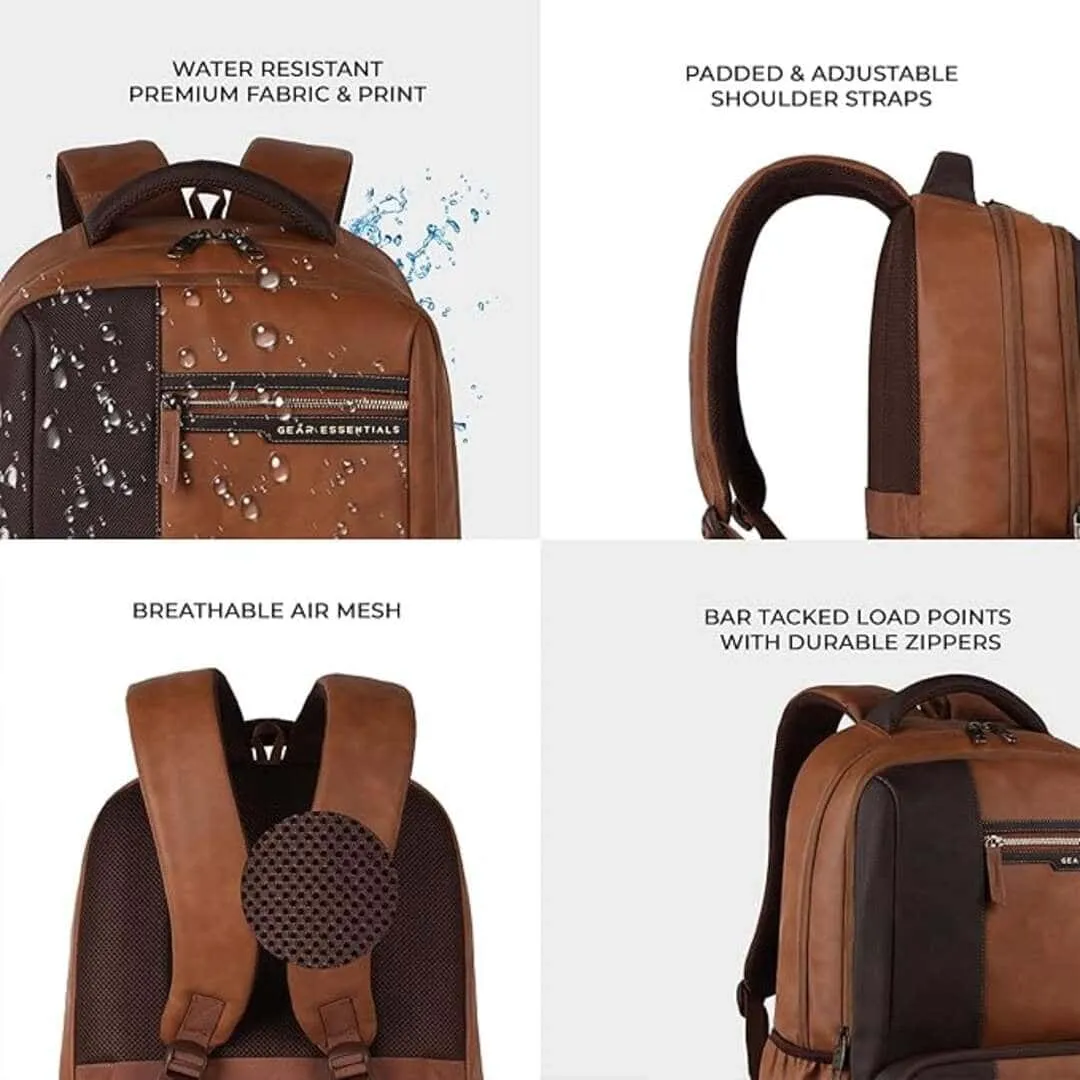 Gear Vintage 4 19"/29L Anti Theft Faux Leather Medium Water Resistant Laptop Backpack (Tan Brown)