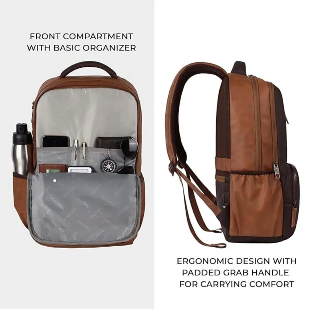 Gear Vintage 4 19"/29L Anti Theft Faux Leather Medium Water Resistant Laptop Backpack (Tan Brown)