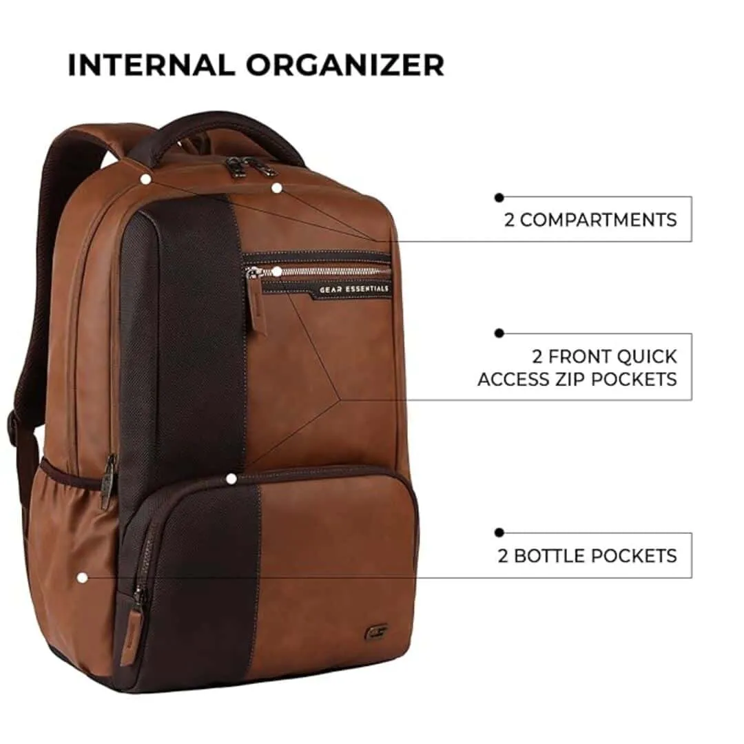 Gear Vintage 4 19"/29L Anti Theft Faux Leather Medium Water Resistant Laptop Backpack (Tan Brown)