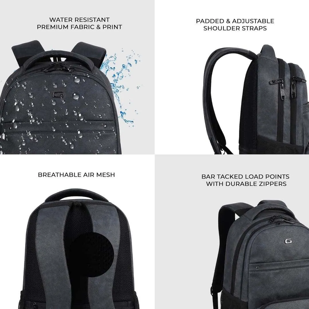 Gear Vintage2 Anti Theft Faux Leather 18 Inch/48 cms Navy Blue Black 28Ltr Laptop Backpack