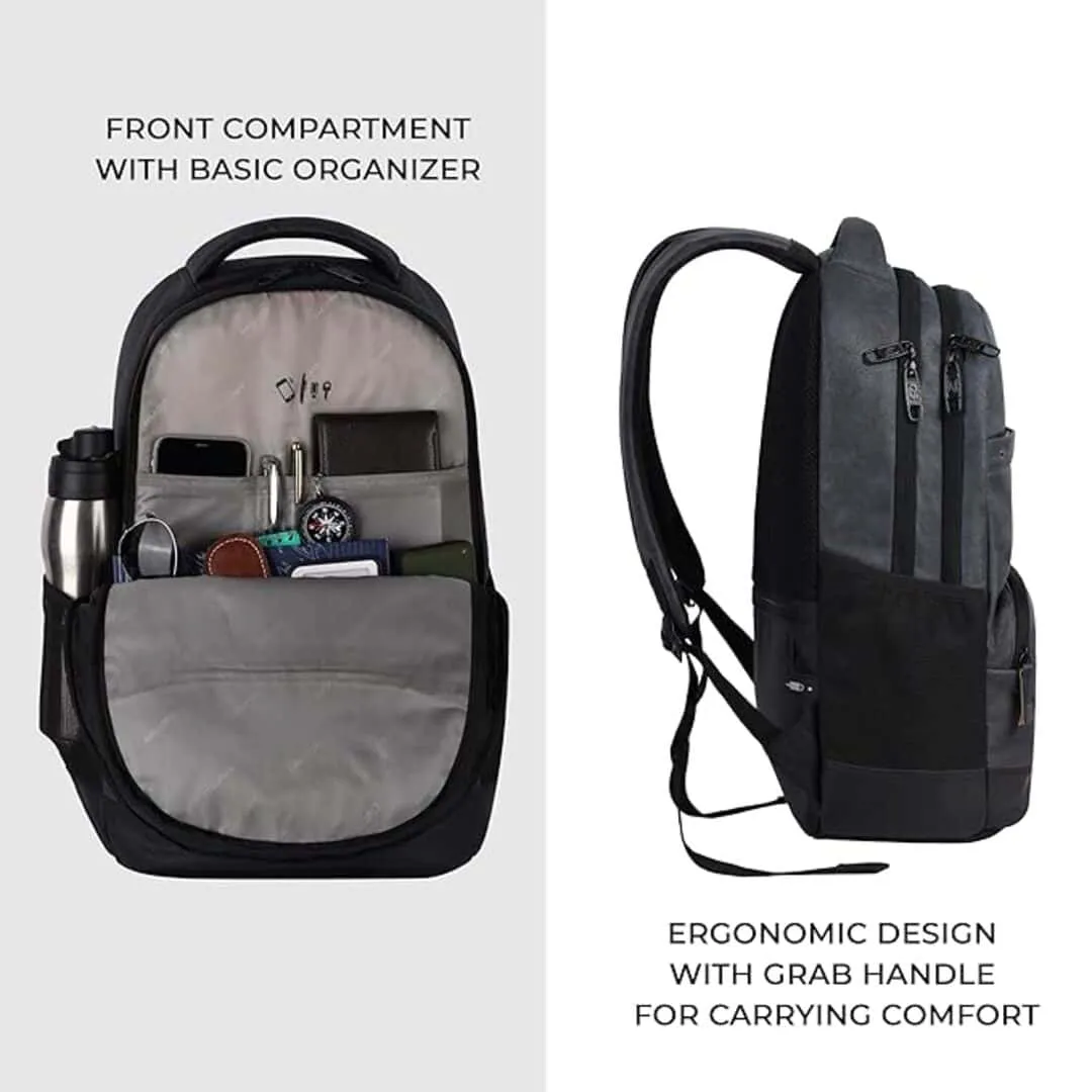 Gear Vintage2 Anti Theft Faux Leather 18 Inch/48 cms Navy Blue Black 28Ltr Laptop Backpack