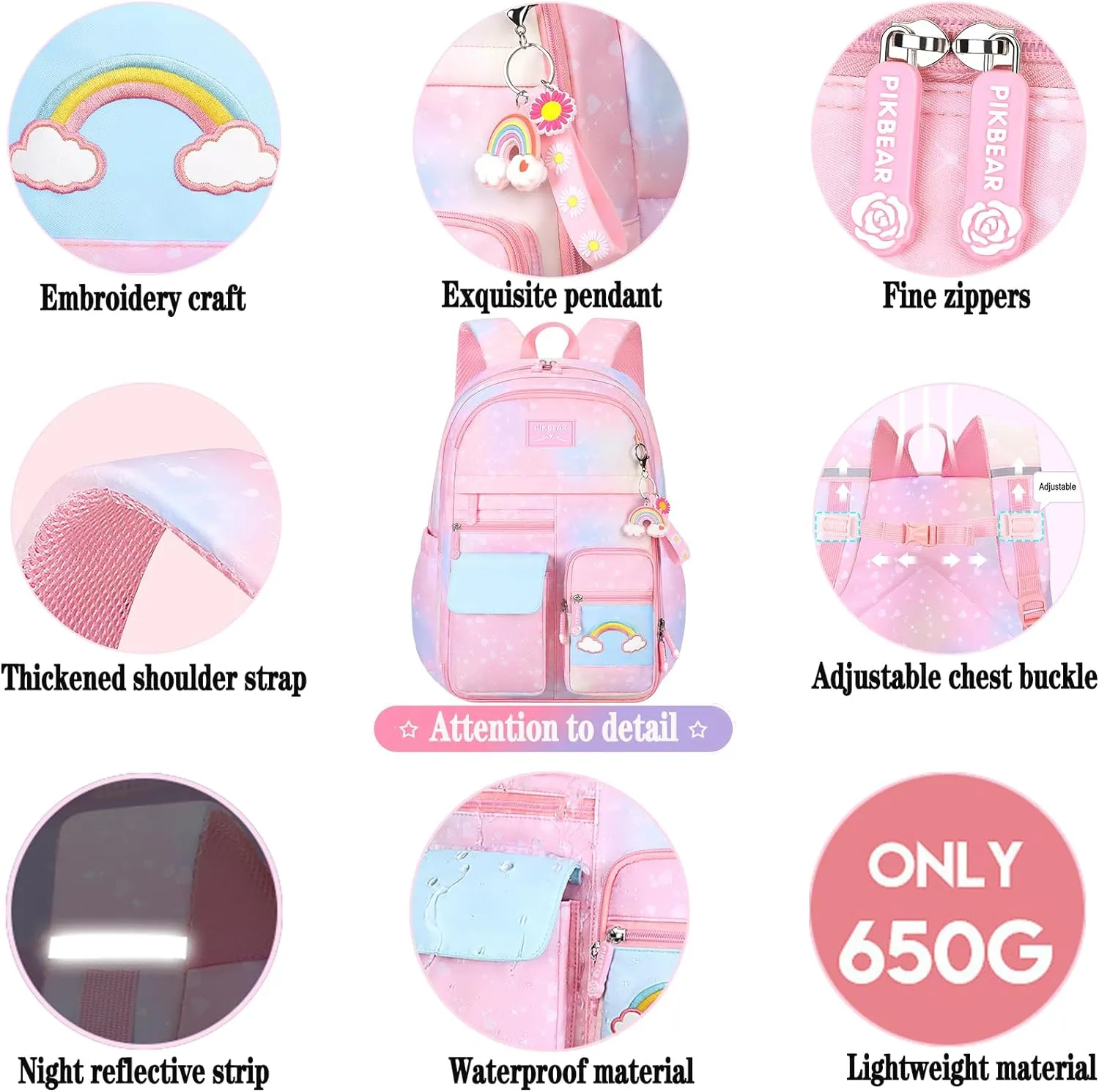 Girls Backpack Starry Rainbow Bookbag Cute Large Capacity Backpack Multifunction Fashion Casual Laptop Travel Bag For Girl (Purple-17inch)