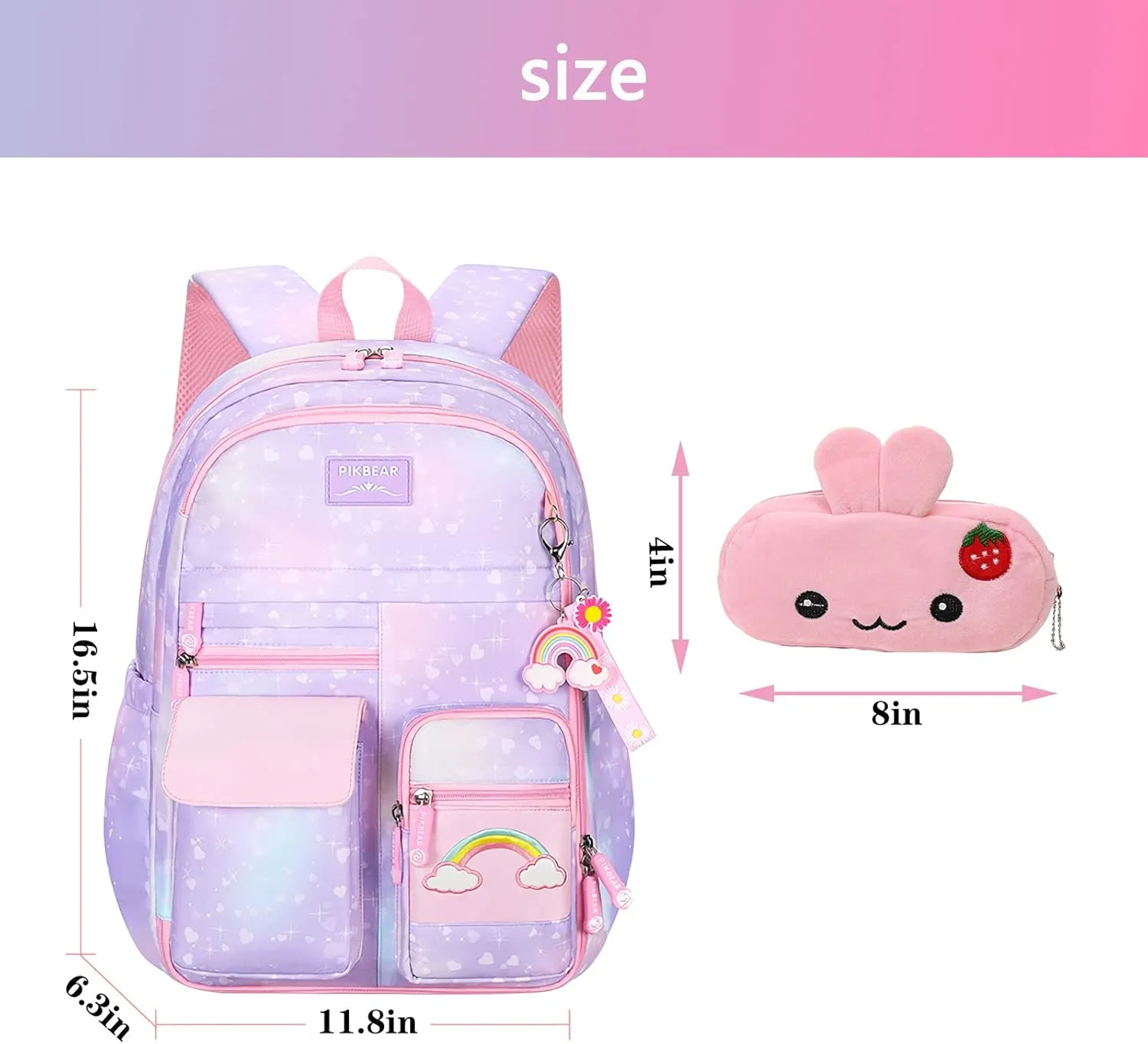 Girls Backpack Starry Rainbow Bookbag Cute Large Capacity Backpack Multifunction Fashion Casual Laptop Travel Bag For Girl (Purple-17inch)