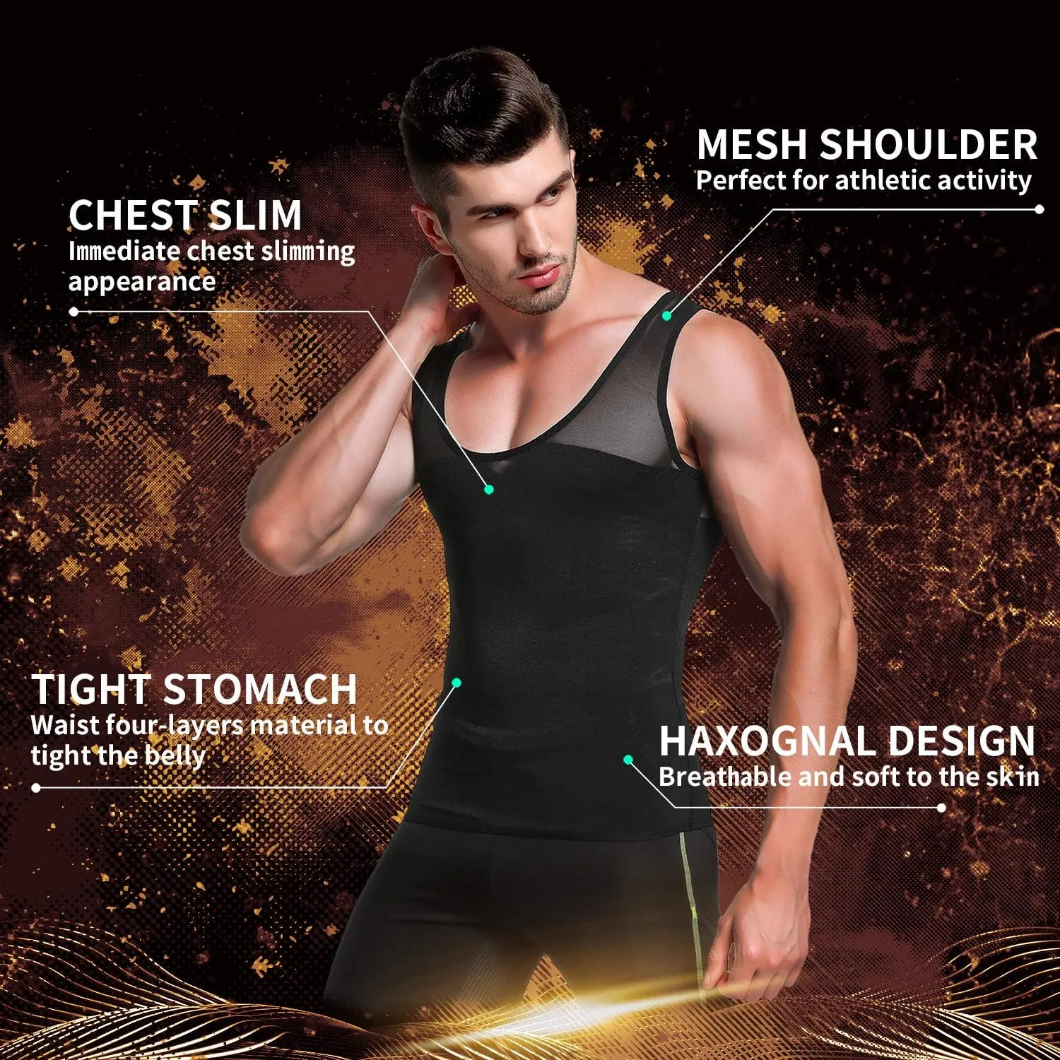 GKVK Mens Slimming Body Shaper Vest Chest Compression Shirt Abs Abdomen Slim Tank Top Undershirt
