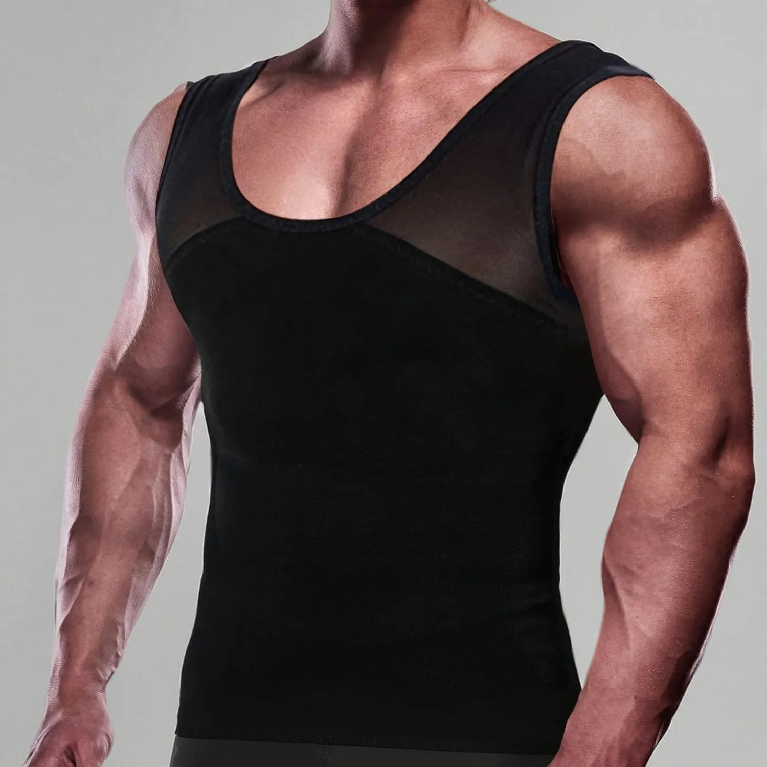 GKVK Mens Slimming Body Shaper Vest Chest Compression Shirt Abs Abdomen Slim Tank Top Undershirt