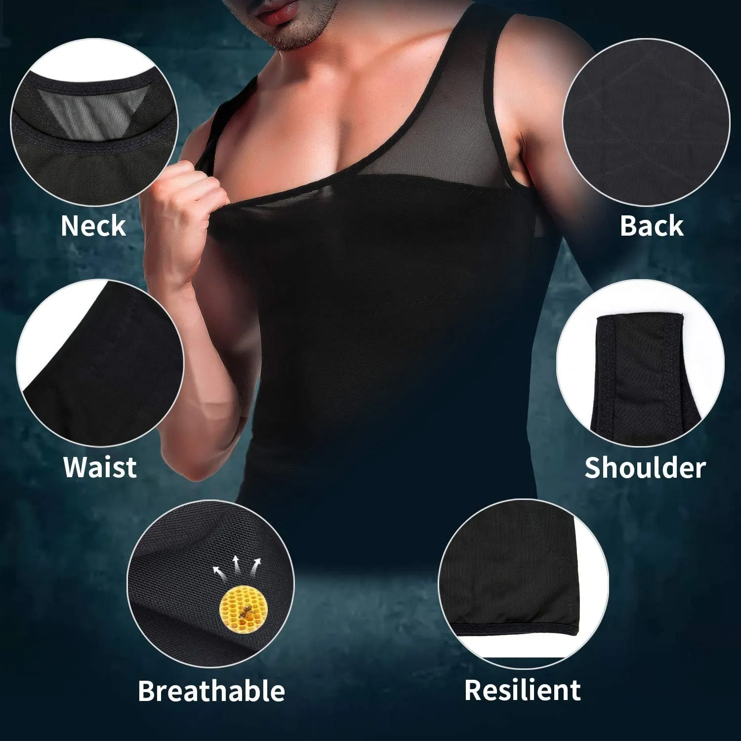 GKVK Mens Slimming Body Shaper Vest Chest Compression Shirt Abs Abdomen Slim Tank Top Undershirt