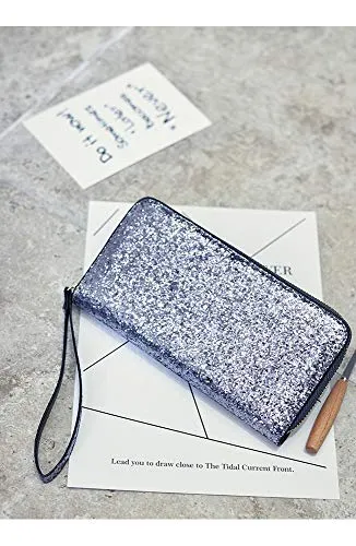 Glitter Zipper Wristlet Clutch
