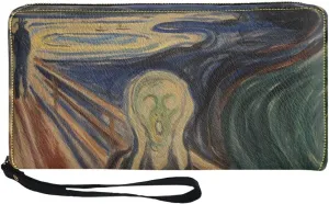 GLUDEAR Art Van Gogh Oil Painting Long Wallet for Womens Mens PU Leather Metal Zip RFID Wallet Clutch Purse,Edvard Munch The Scream,OneSize
