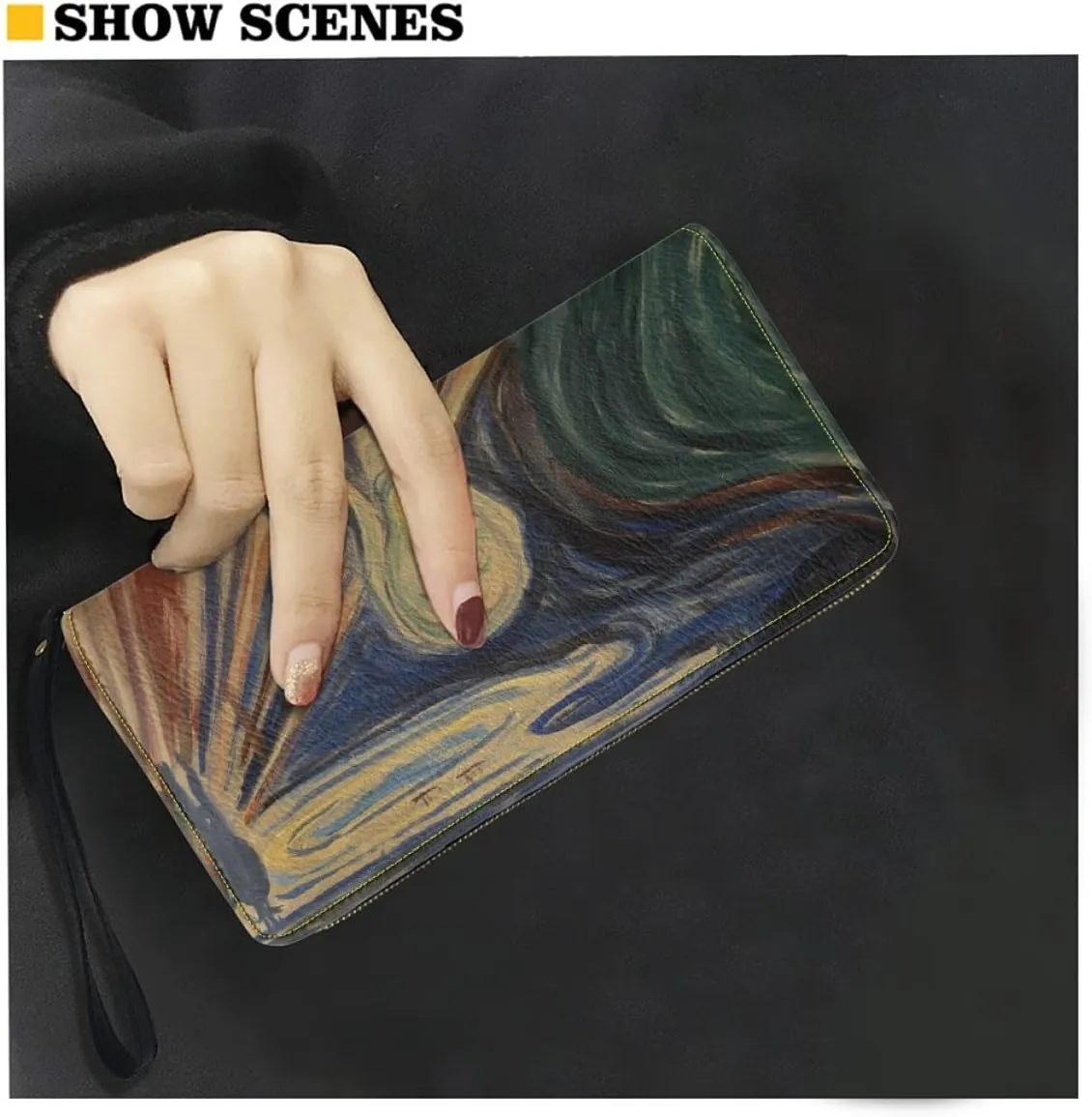 GLUDEAR Art Van Gogh Oil Painting Long Wallet for Womens Mens PU Leather Metal Zip RFID Wallet Clutch Purse,Edvard Munch The Scream,OneSize