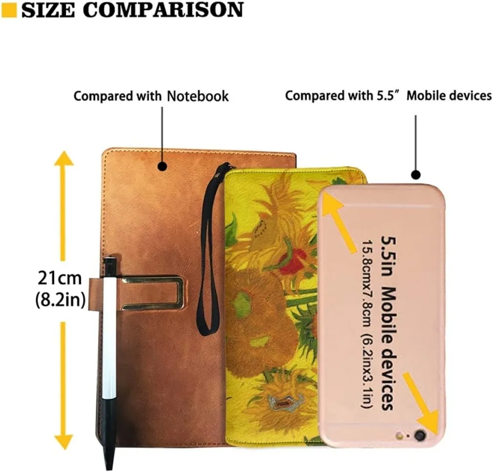 GLUDEAR Art Van Gogh Oil Painting Long Wallet for Womens Mens PU Leather Metal Zip RFID Wallet Clutch Purse,Vase with Fifteen Sunflowers,OneSize