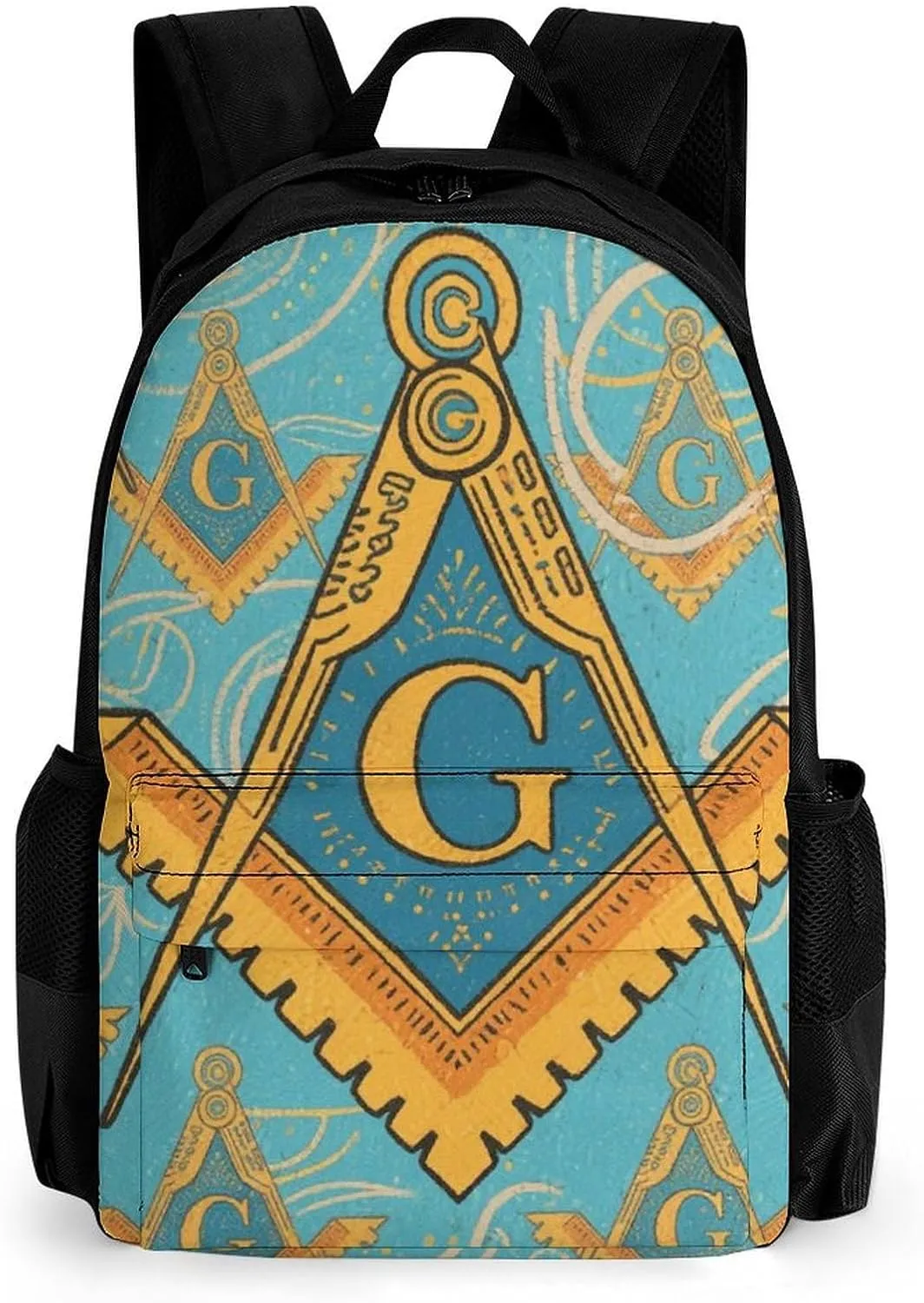 Gold Freemason Freemasonry Masonic Art Rucksacks Lightweight Multipurpose Anti-Theft Shoulder Bag Big Capacity Traveling & Camping Backpack With Side Pockets