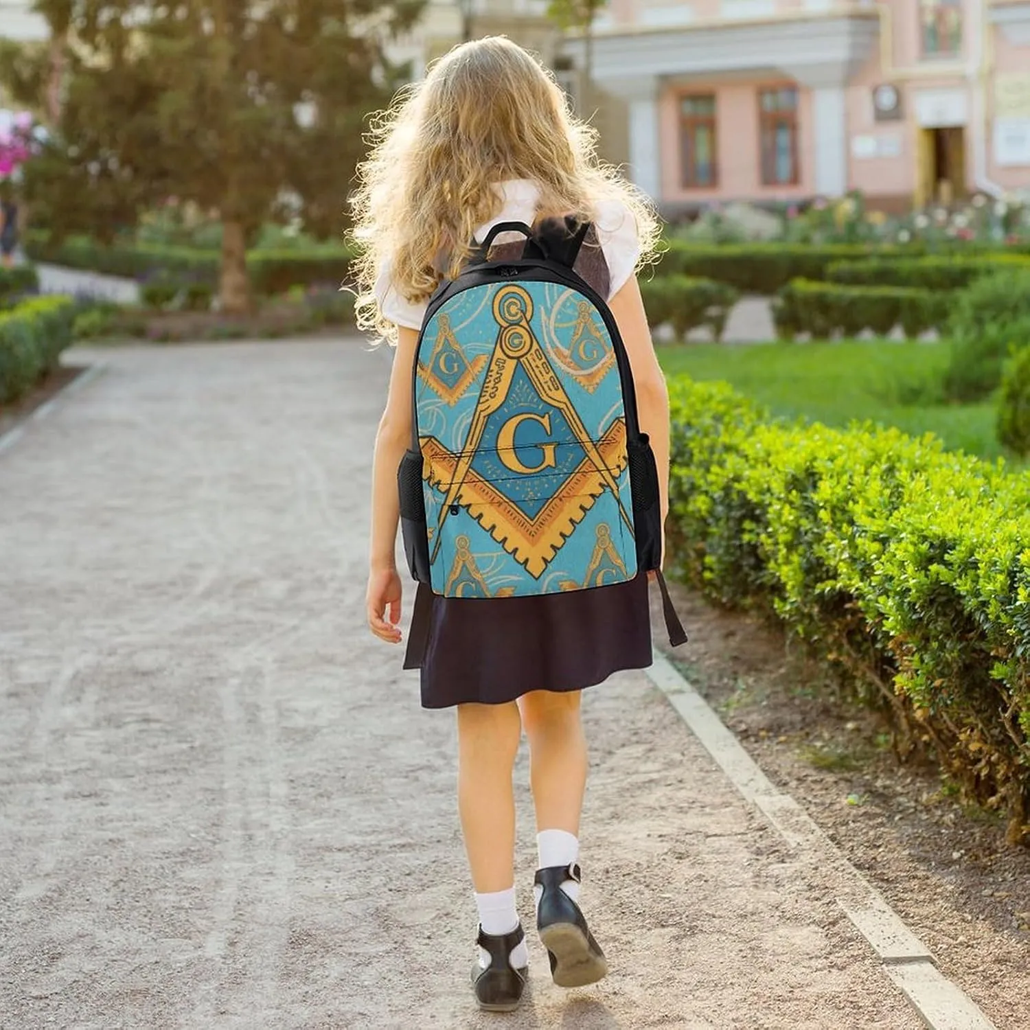Gold Freemason Freemasonry Masonic Art Rucksacks Lightweight Multipurpose Anti-Theft Shoulder Bag Big Capacity Traveling & Camping Backpack With Side Pockets