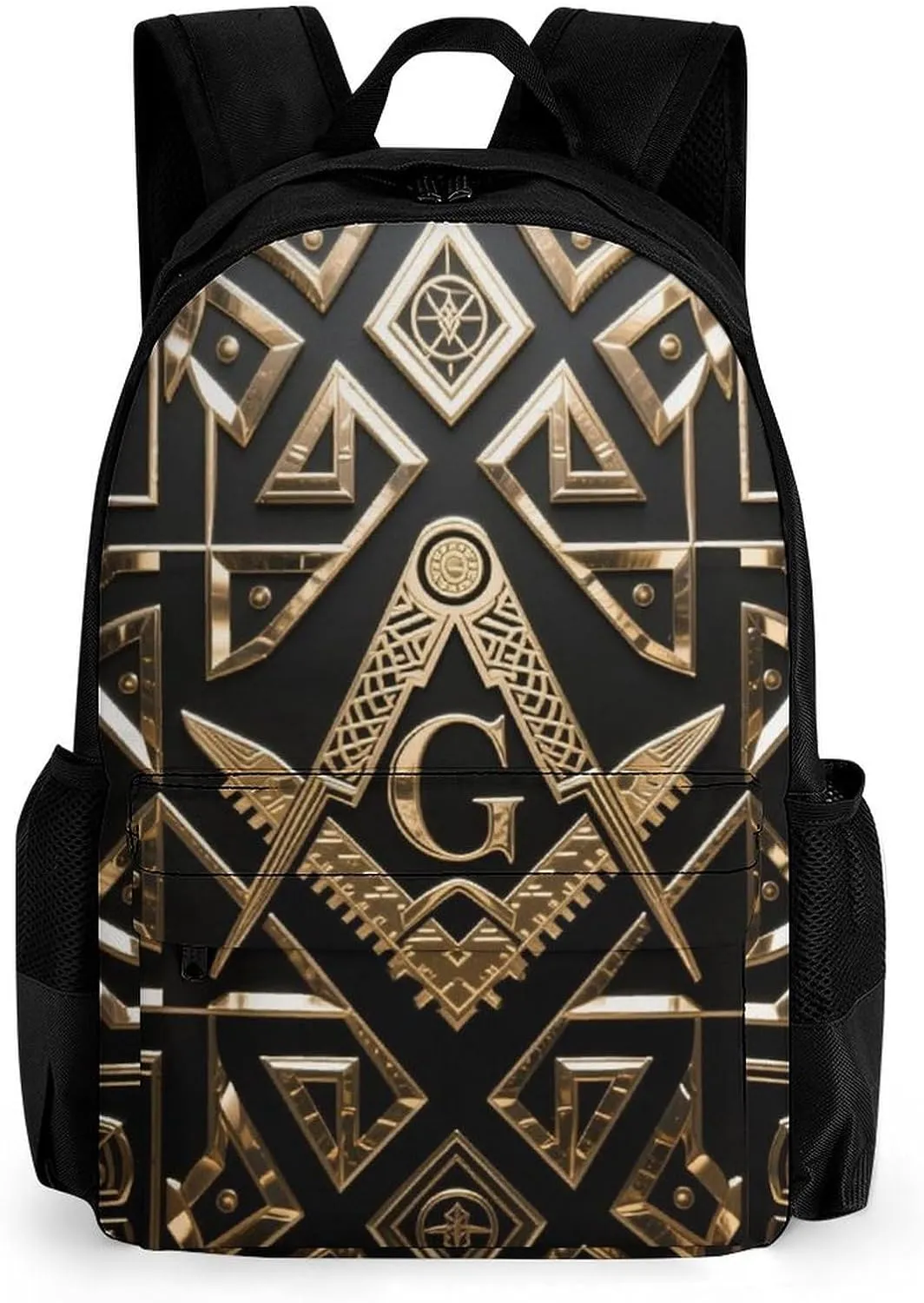 Gold Freemason Freemasonry Masonic Art Rucksacks Lightweight Multipurpose Anti-Theft Shoulder Bag Big Capacity Traveling & Camping Backpack With Side Pockets
