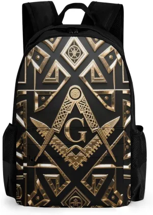 Gold Freemason Freemasonry Masonic Art Rucksacks Lightweight Multipurpose Anti-Theft Shoulder Bag Big Capacity Traveling & Camping Backpack With Side Pockets