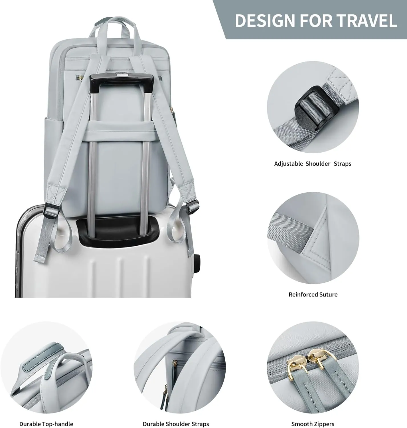GOLF SUPAGS Travel Laptop Backpack for Women Anti Theft Slim Durable College Bookbag Business Computer Bag Fit 13.3Inch Notebook (Pale Grey, 13.3Inch)