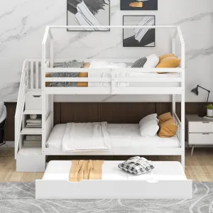 Good Life Twin over Twin House Bunk Bed with Staircase and Storage Space