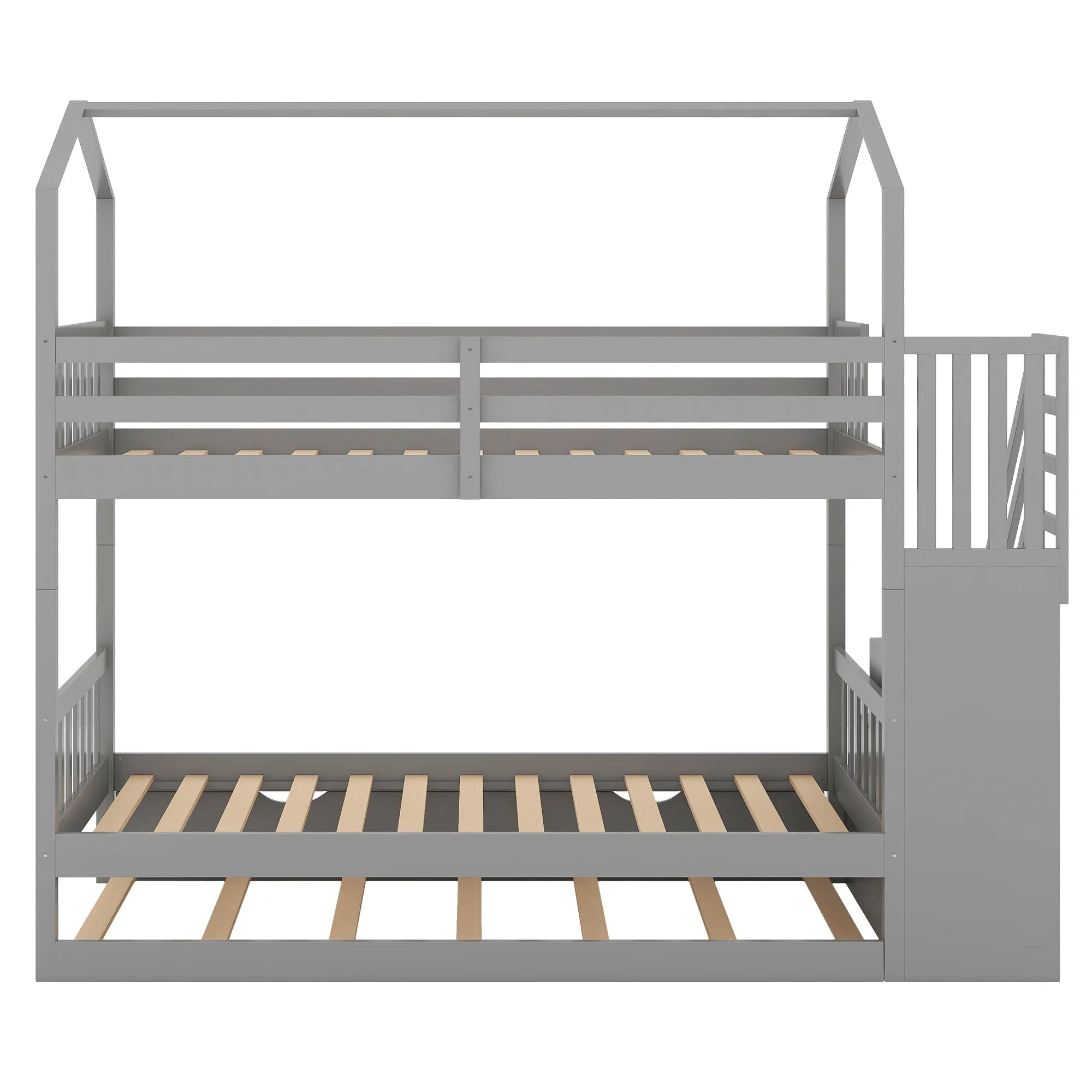 Good Life Twin over Twin House Bunk Bed with Staircase and Storage Space