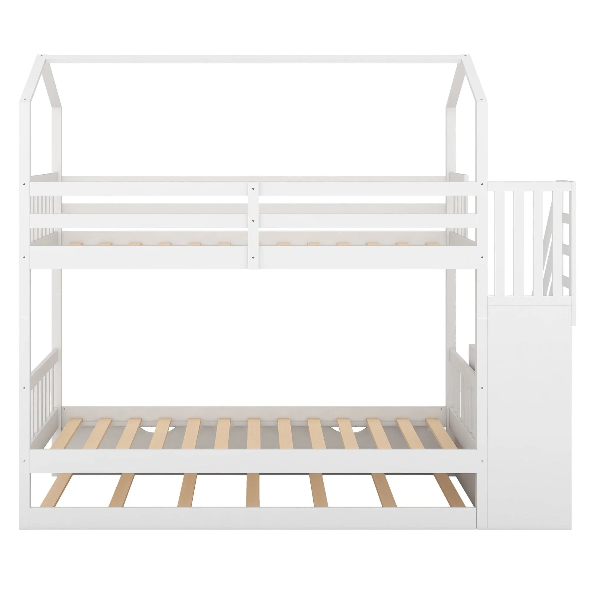 Good Life Twin over Twin House Bunk Bed with Staircase and Storage Space